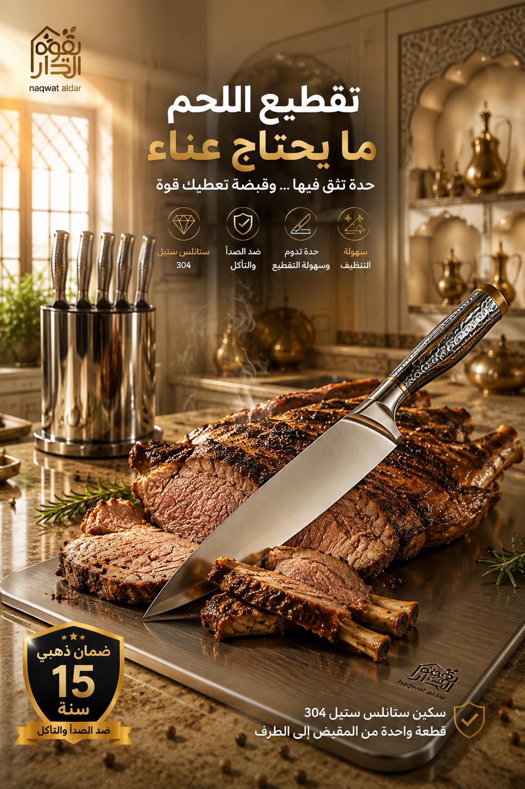     سكاكين مطبخ حادة بتصميم قطعة واحدة للاستخدام اليومي وتحضير الطعام وتقطيع اللحوم والخضار بسهولةنقوك الدار