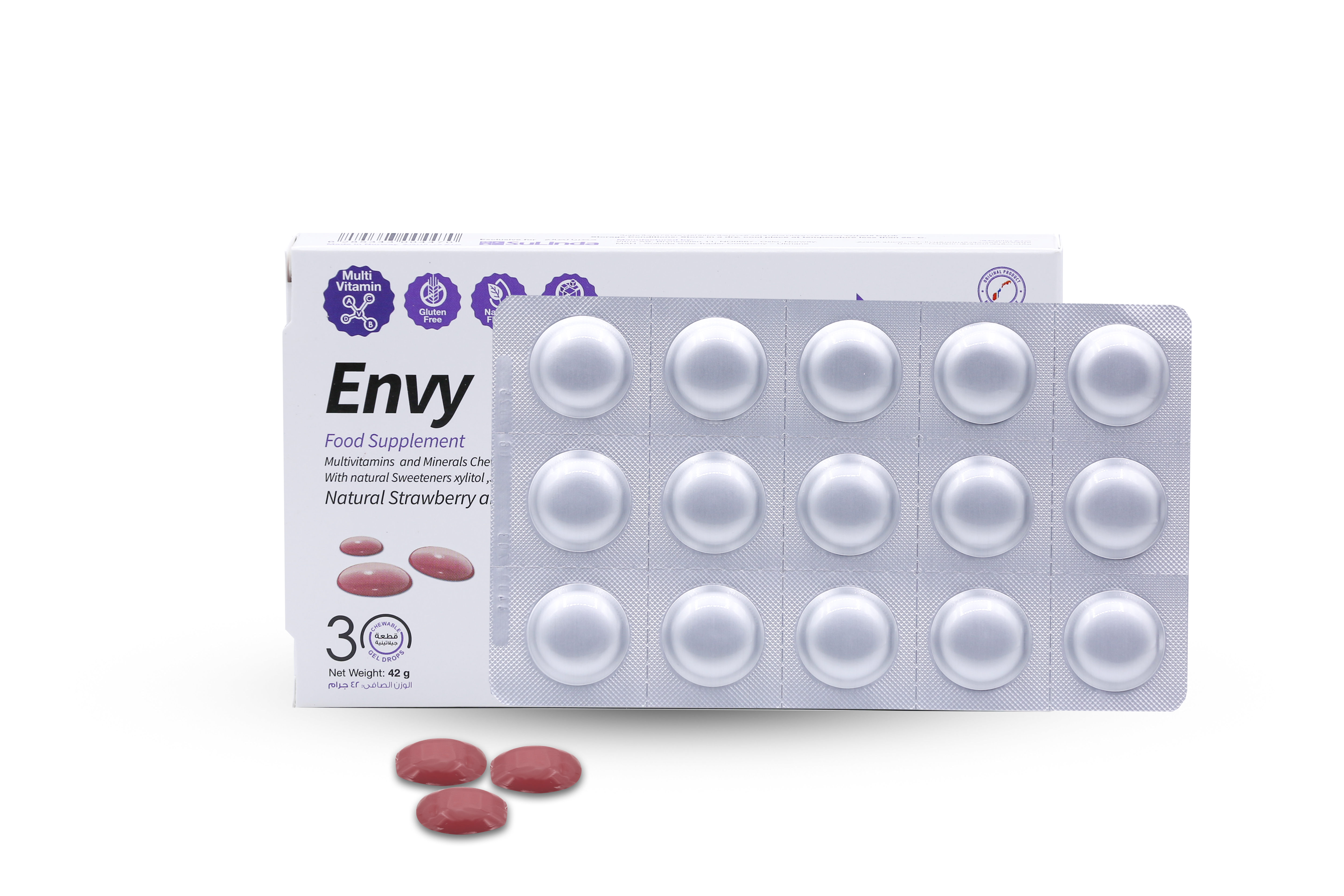  Envy Biotin 30 mcg Vitamins and Minerals Strawberry and Lemon Flavor 30 Gummies 