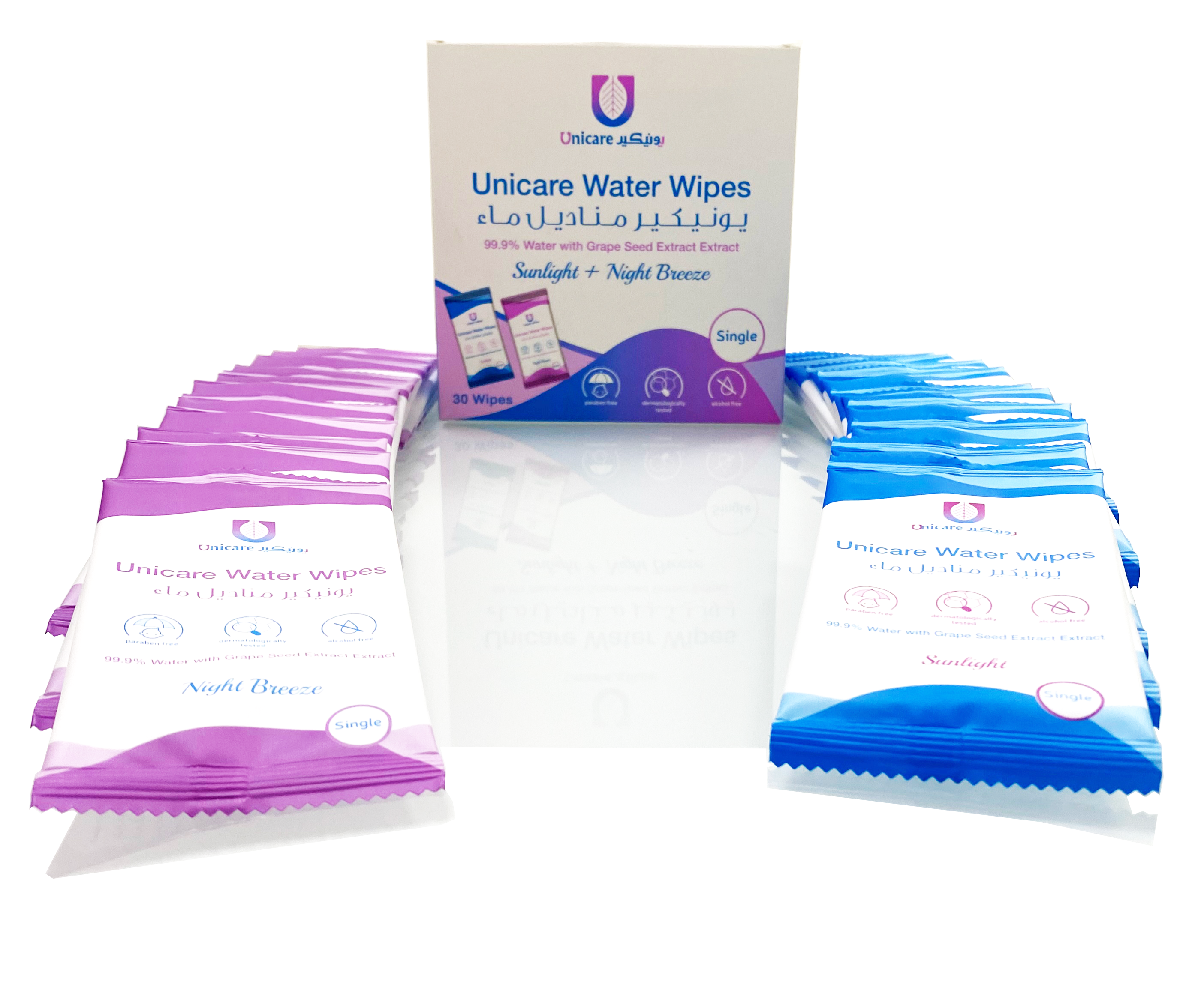  يونيكير مناديل مائية مفردة 30 منديل - UNICARE WATER WIPES 30 SINGLE WIPES 