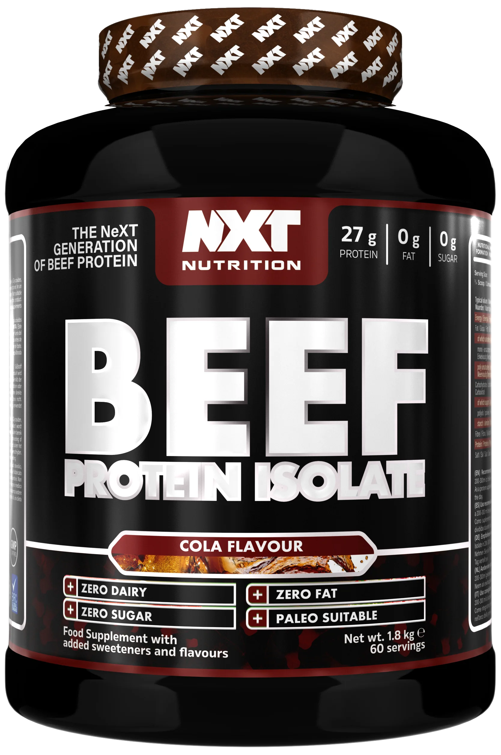  غذاء تكميلي مخصص للرياضيين - بروتين اللحم البقري المعزول جاھز للمزج. بنكھة الكولا-NXT Nutrition Beef Protein Isolate 1.8kg - Cola 