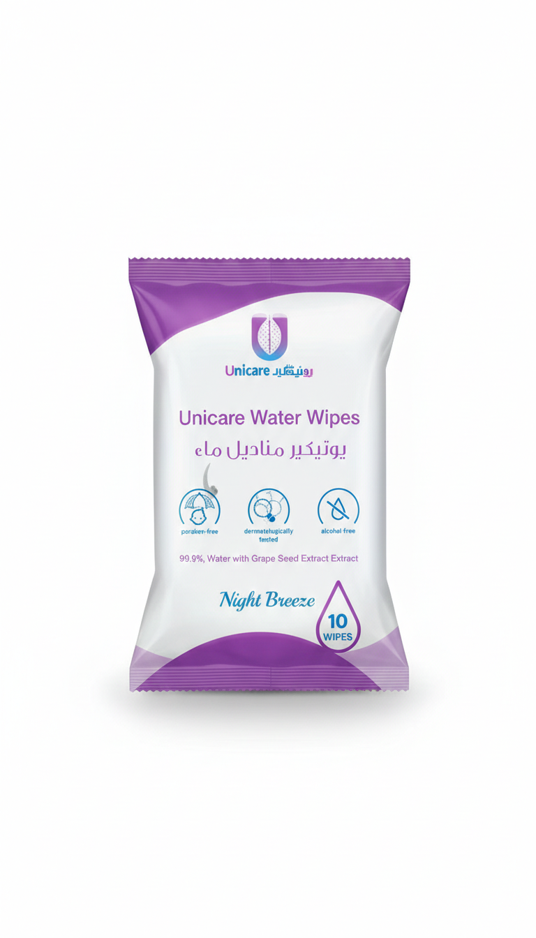  يونيكير مناديل المائية 10 مناديل بمبي - UNICARE WATER WIPES 10 WIPES NIGHT BREEZE PINK 