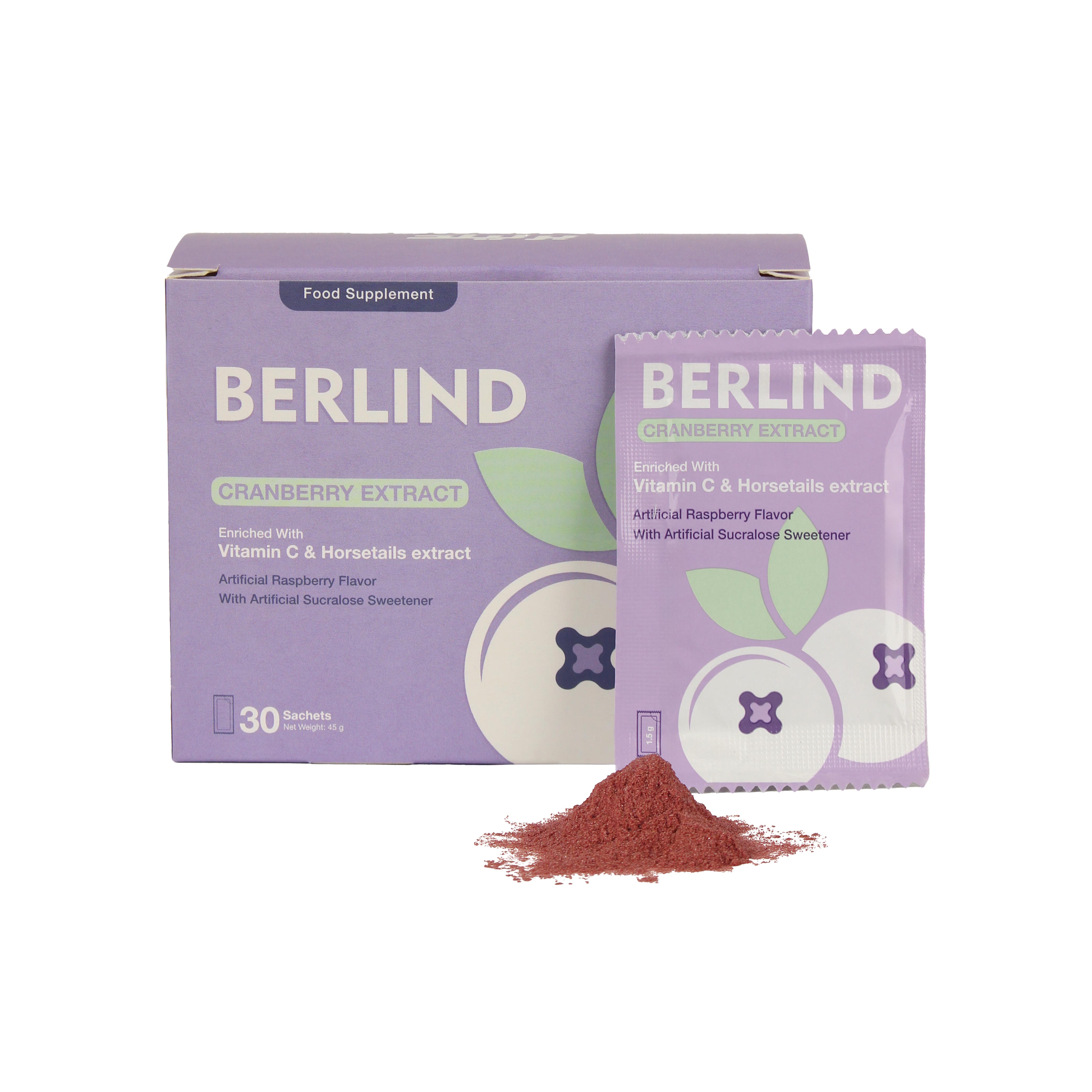   بيرلند خلاصة التوت البري مع الأعشاب الطبيعية وفيتامين سي 10 أكياس - Berlind Cranberry Extract 36% PAC with Herbal Extracts and Vitamin C 10 Sachets 
