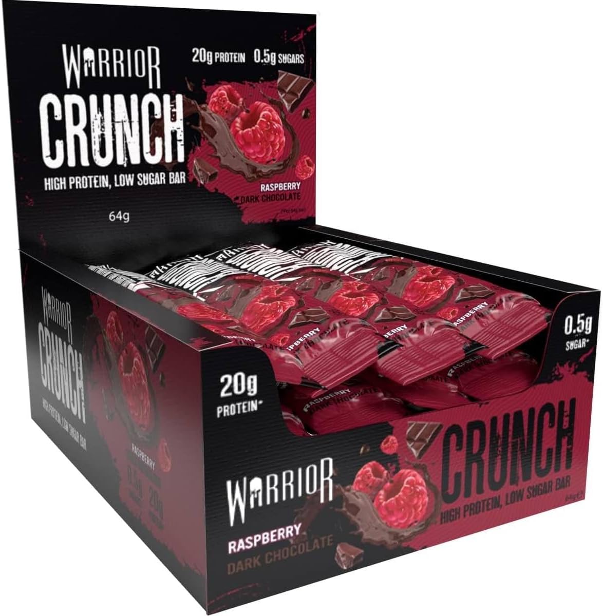  Warrior Crunch - High Protein Bars - 20g Protein-Raspberry Dark Chocolate 