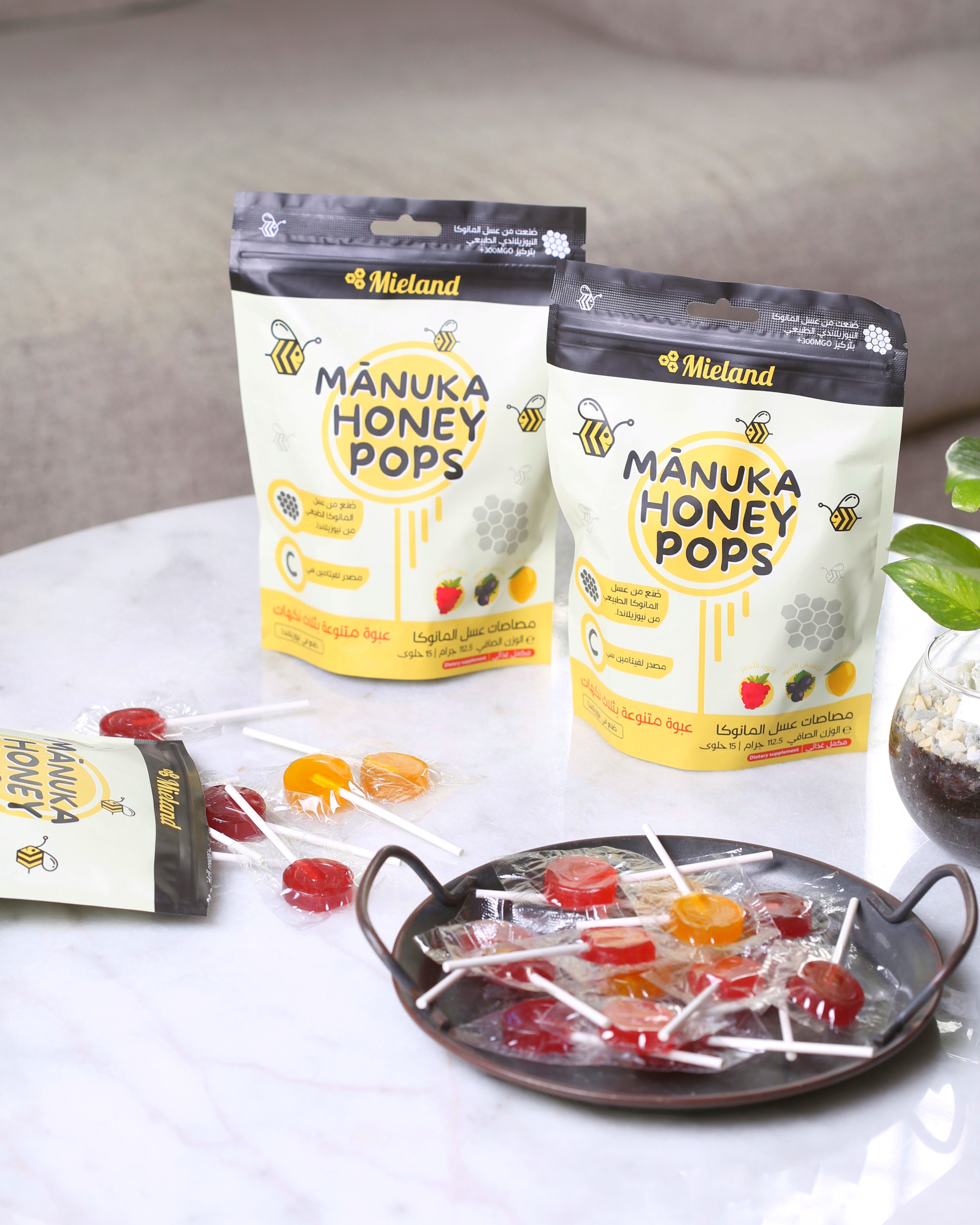  مييلاند مصاصات عسل المانوكا - التوت الأحمر - المانجو - الكشمش الأسود -MIELAND MANUKA HONEY 15 POPS 112.5 GRAM 3 FLAVORS 