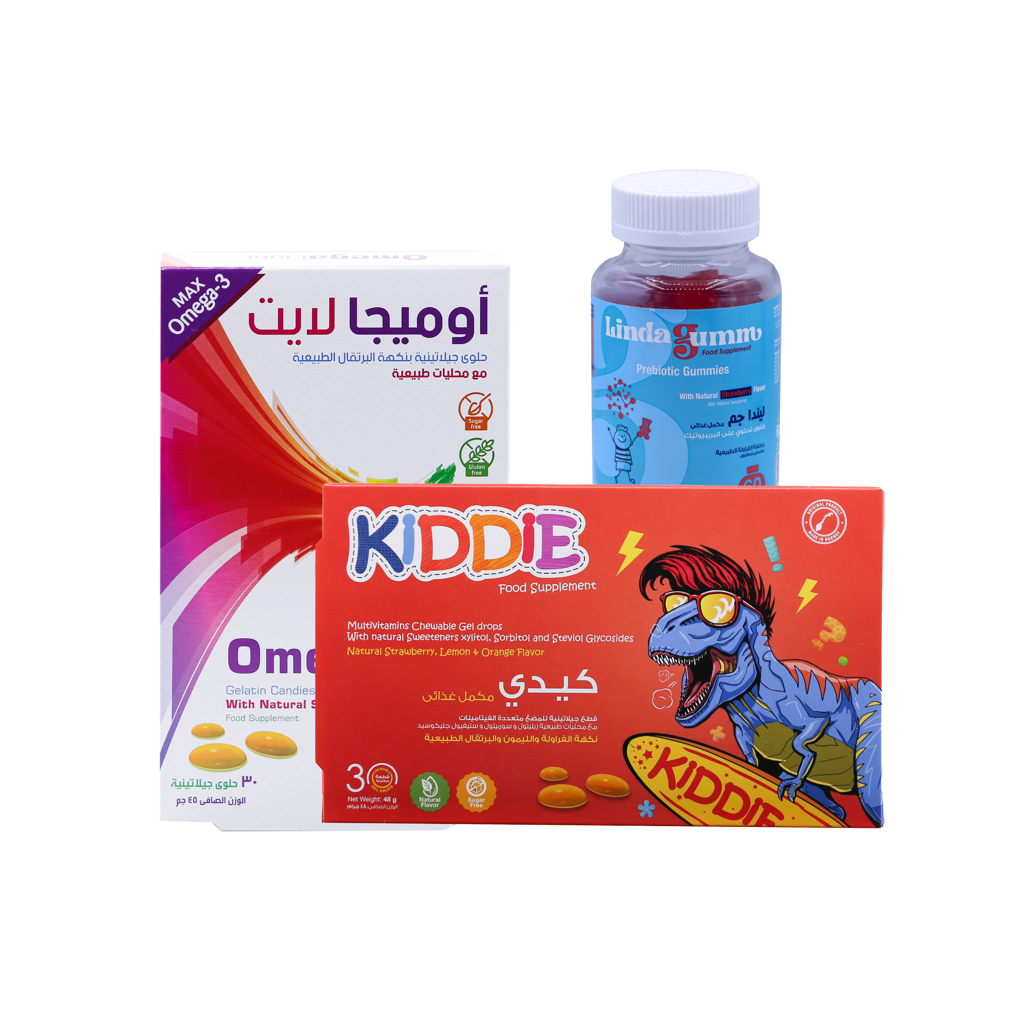  بكج صيف الأطفال (كيدي، أوميجالايت، لينداجم بربيوتيك) - Kids Summer Package (Kiddie, Omegalight, Lindagum Prebiotic) 