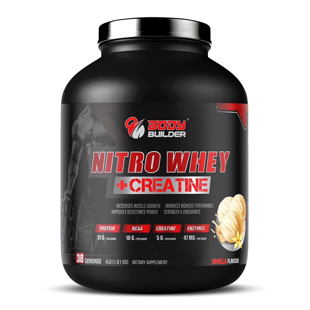  بودي بيلدر نيترو واي + كرياتين, فانيلا, 4 باوند-BODY BUILDER NITRO WHEY+CREATINE VANILLA 4LB 