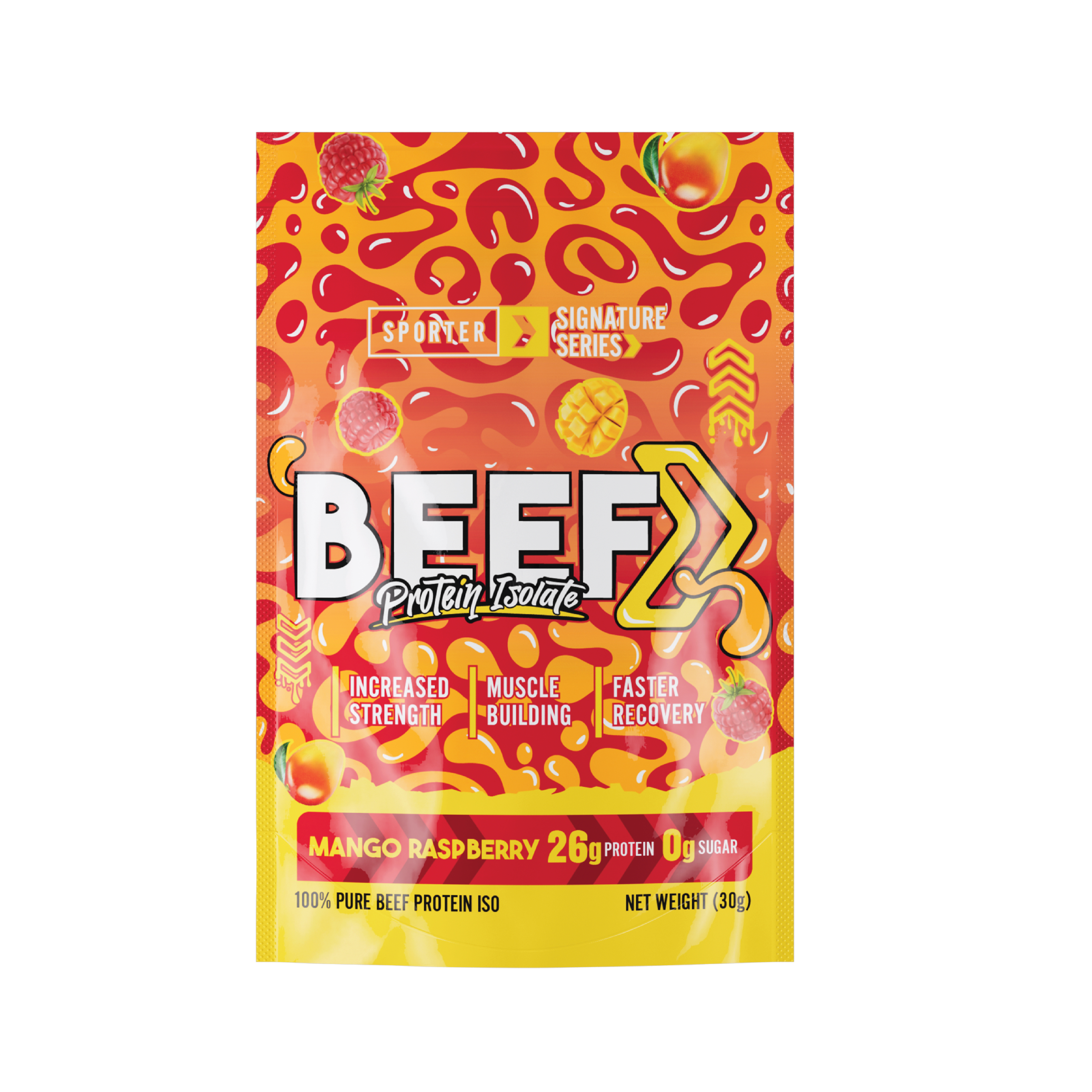  سبورتر – بي بروتين آيزوليت ساشيه – توت ومانجو – حصة واحدة - Sporter - Beef Protein Isolate Sachet - Raspberry Mango - 1 Serving 