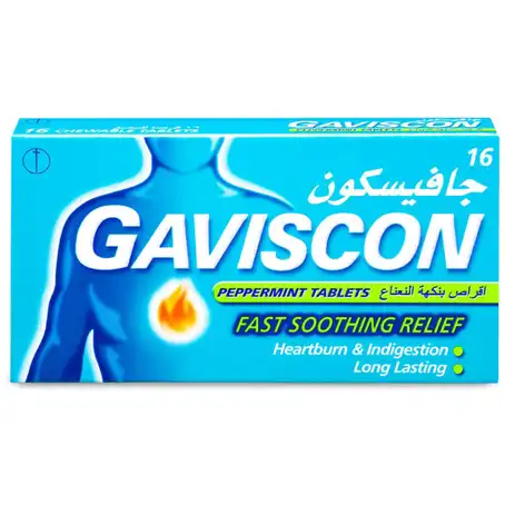  جافيسكون بنكهة النعناع - عبوة 16 قرص-Gaviscon Peppermint Flavor - Tablet 16pcs Pack 