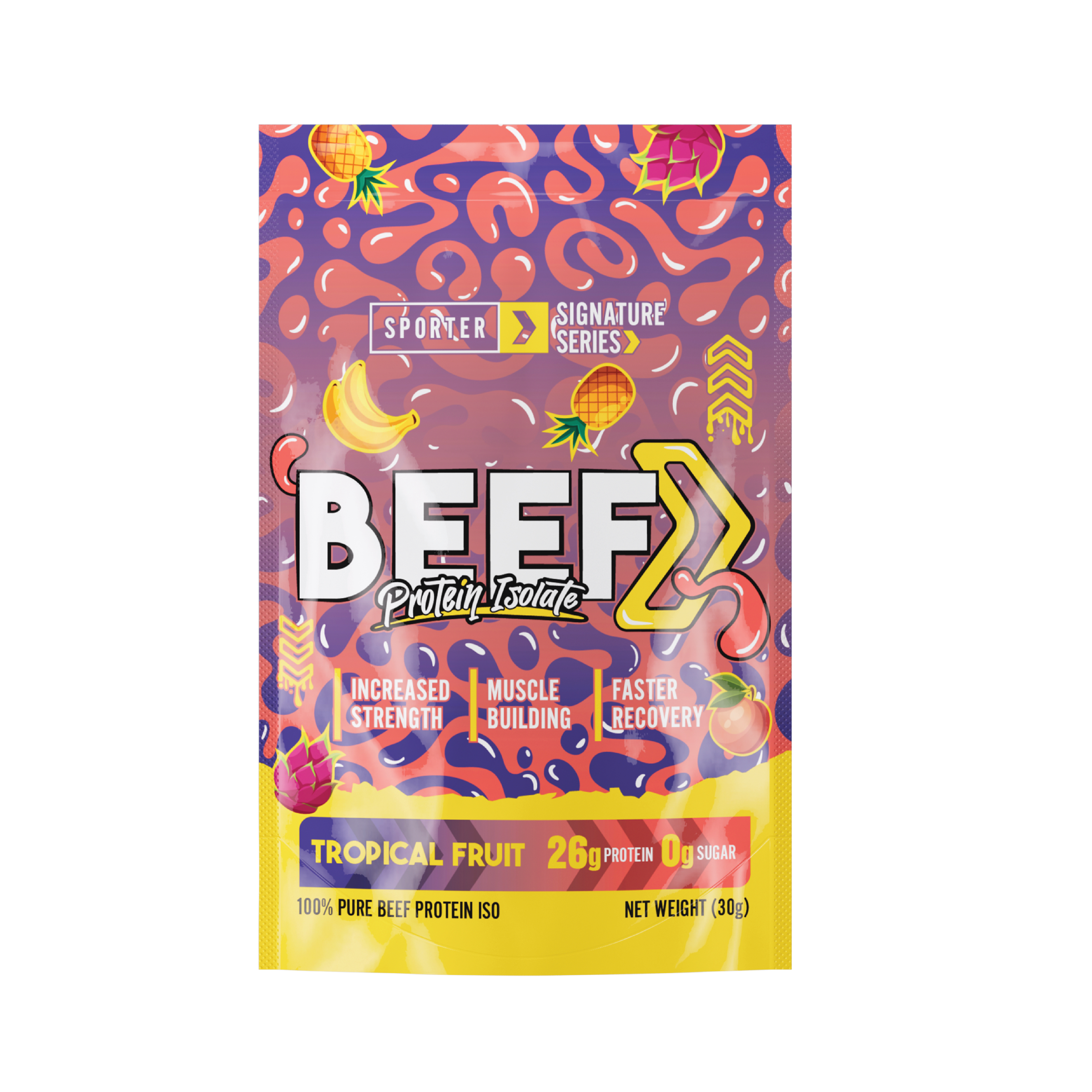  Sporter - Beef Protein Isolate Sachet - Tropical Fruit - 1 Serving 