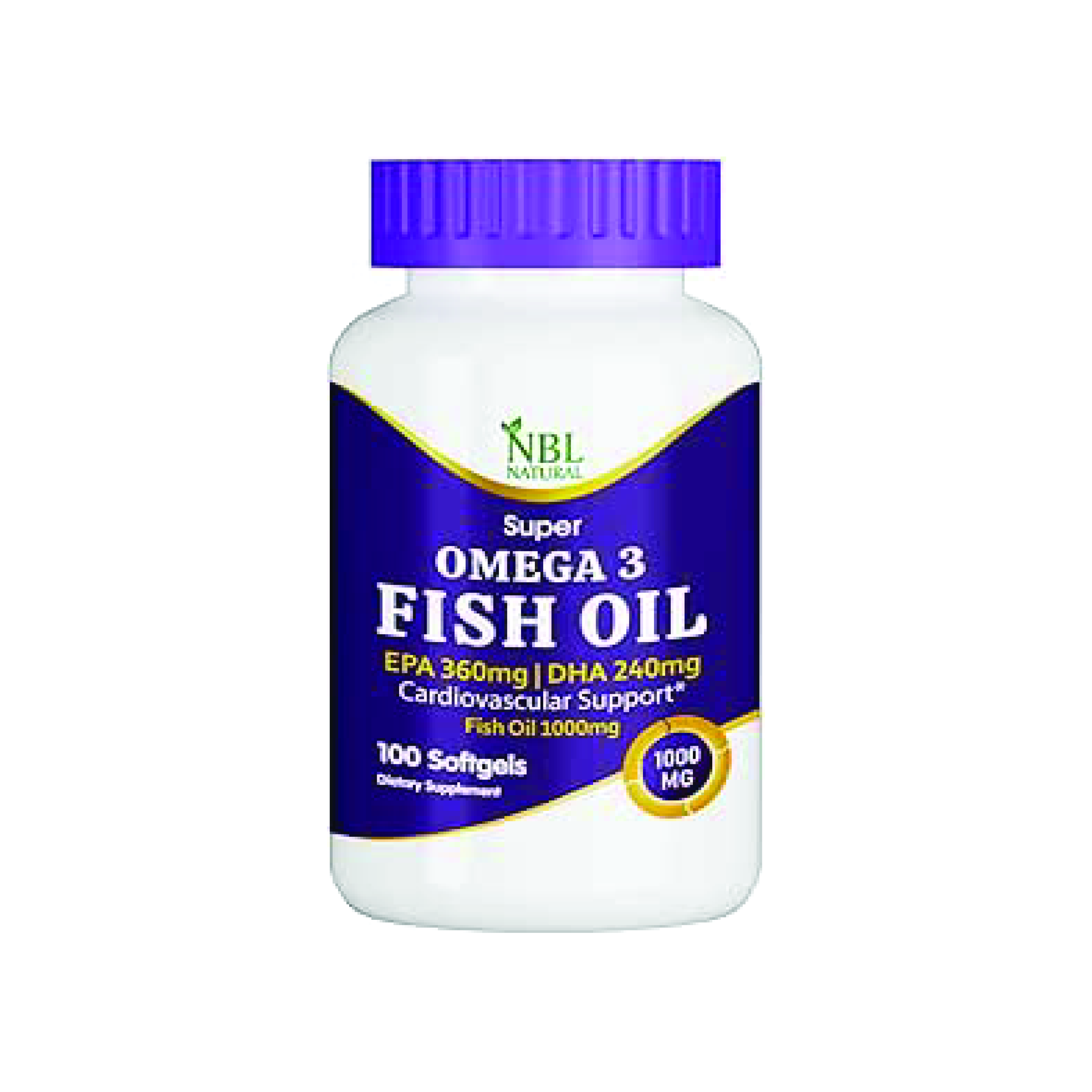  NBL Natural Super Omega 3 Fish Oil – 1000mg (360 EPA / 240 DHA) – Cardiovascular Support – 100 Softgels 