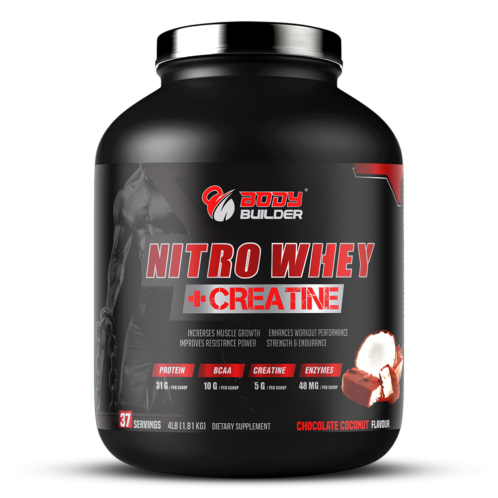  بودي بيلدر نيترو واي + كرياتين, شوكولاتة جوز الهند, 4 باوند-BODY BUILDER NITRO WHEY+CREATINE CHOC COCONUT 4LB 