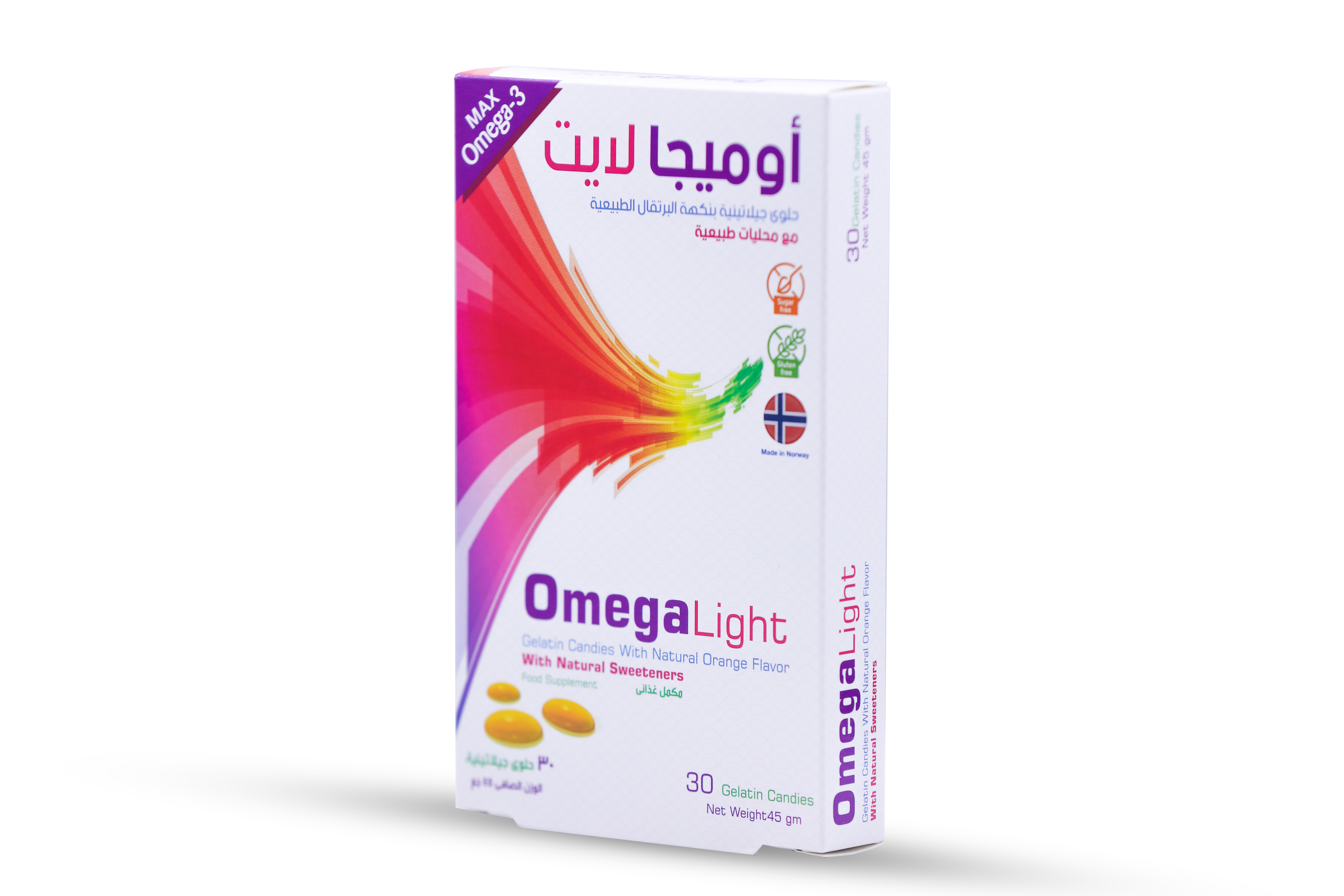  أوميغا لايت أوميغا 3 زيت السمك 0.6 جم نكهة البرتقال 30 قطعة - Omega Light Omega 3 with Fish Oil 0.6g Orange Flavor 30 Gummies 