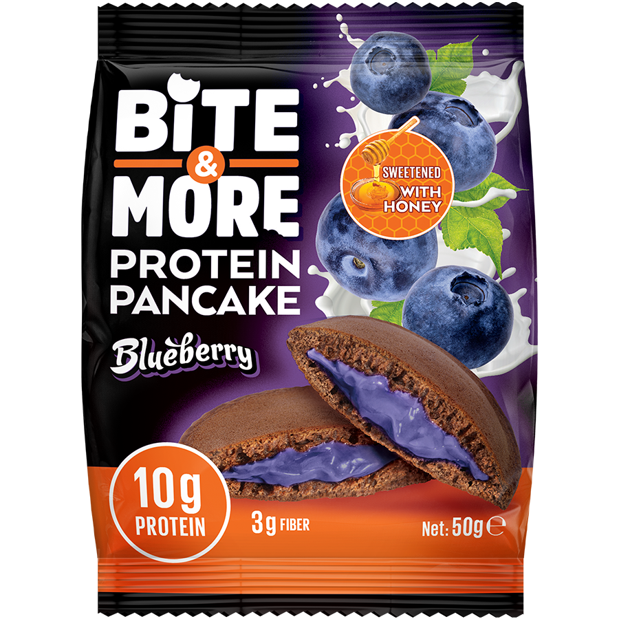  بايت اند مور بروتين بان كيك بالتوت الازرق 50 جم - BITE & MORE PROTEIN PANCAKE BLEBERRY 50 GM 