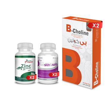  بكج جديلة 2x(2 بي كولين 30 - 2 زنك - 2 هير سكين اند نيل) Jadeela package x2(2 B Choline 30- 2 zinc-2 HSN) 