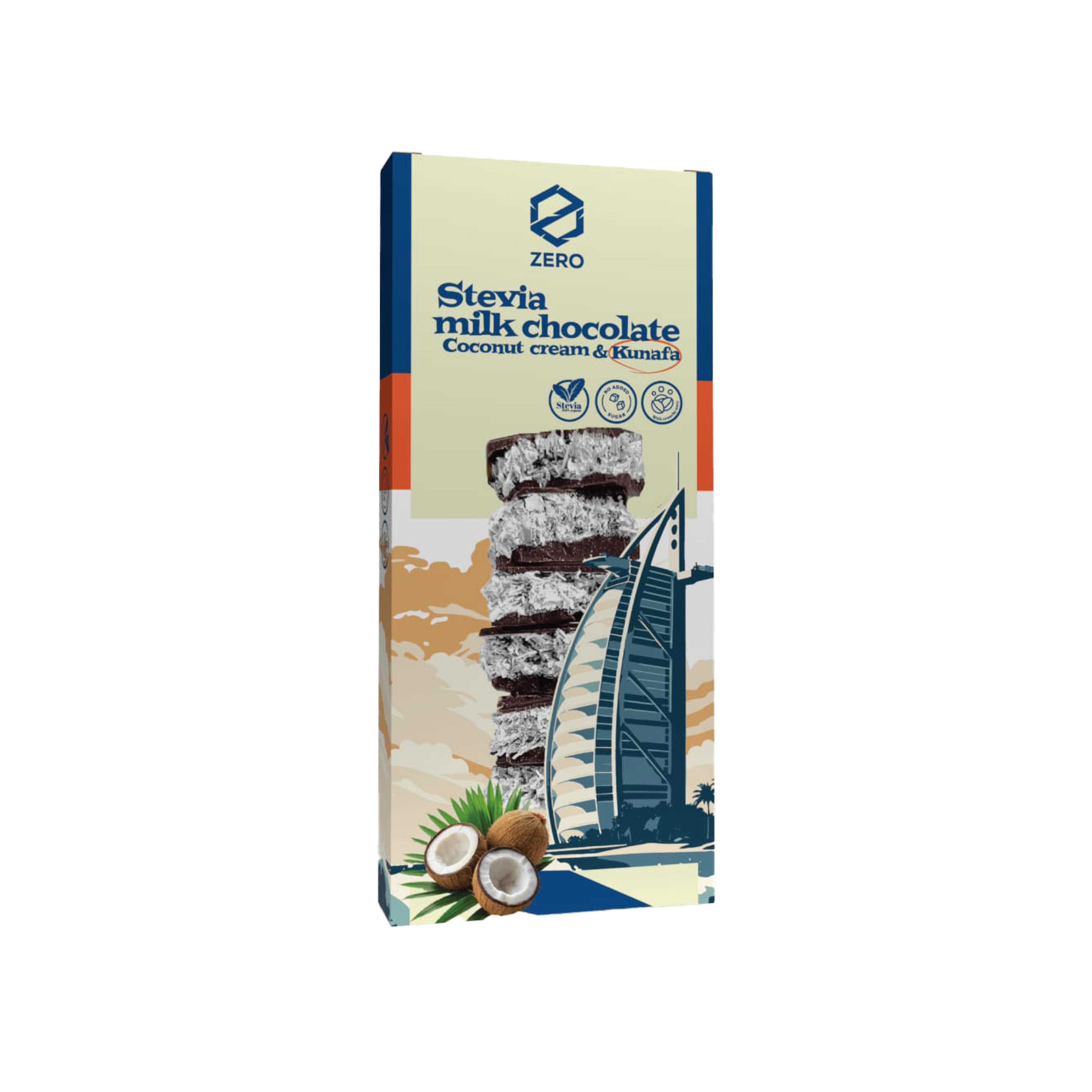  شيكولاتة دبي استيفيا بيضاء زيرو بالكنافة وكريمة الفستق – 100 جرام - Dubai Stevia White Chocolate Zero with Kunafa & Pistachio Cream – 100g 