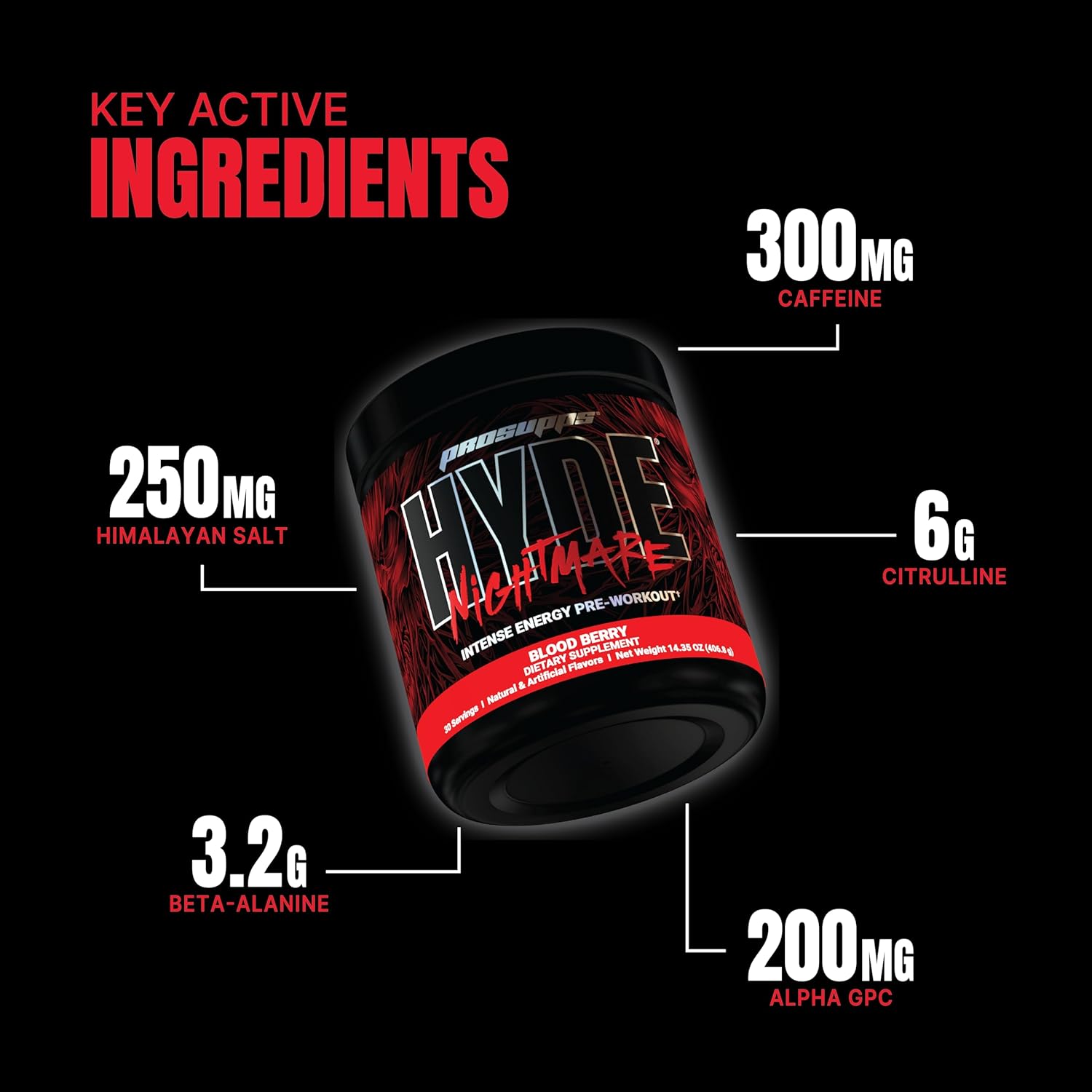  مسحوق مشروب الطاقة قبل التمرين من هايد نايتمير (30 حصة، بلدي بيري)-Hyde Nightmare Pre-Workout Powder Energy Drink (30 Servings, Blood Berry) 