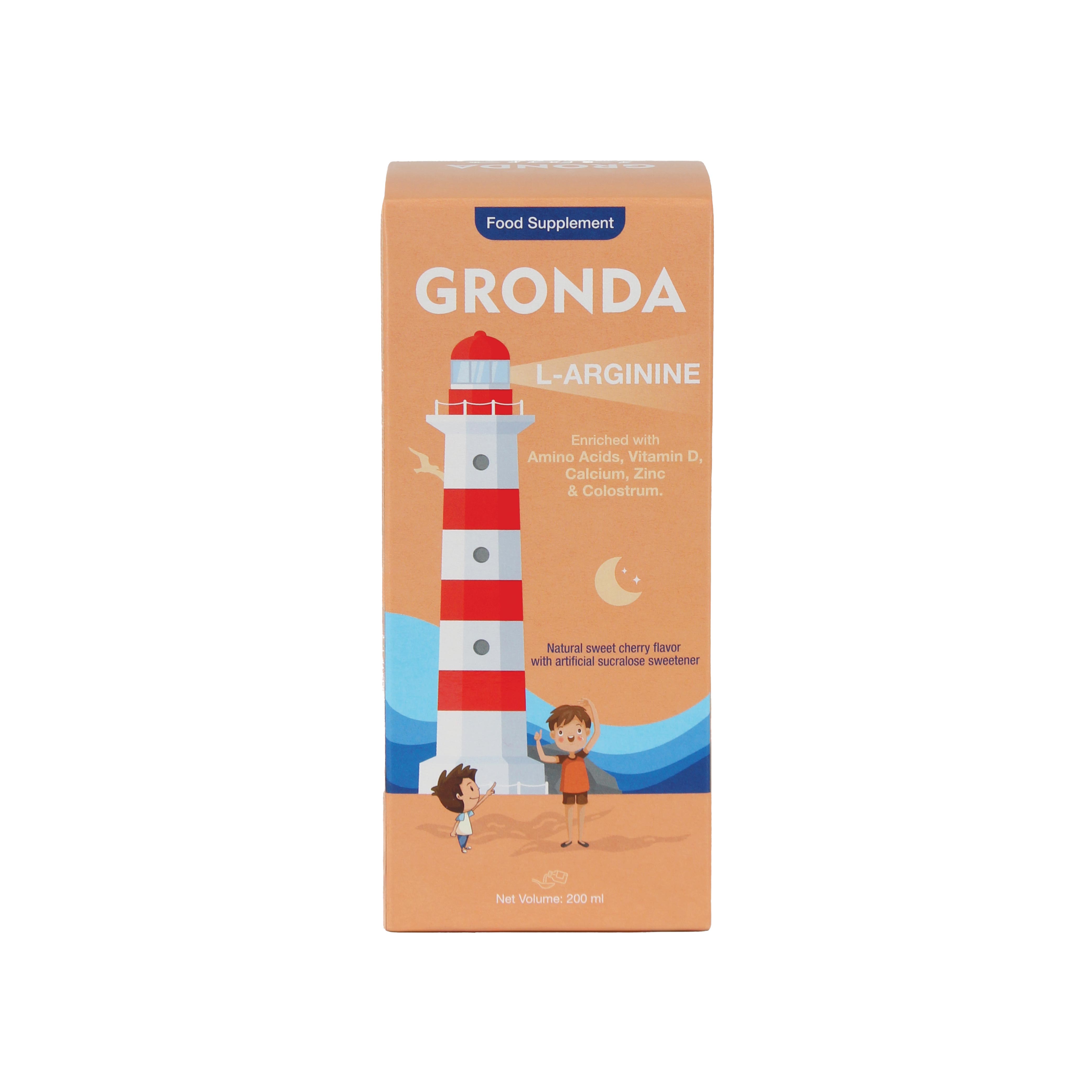  جروندا شراب بالأرجينين والكالسيوم والزنك بنكهة الكرز 200 مل - Gronda Syrup Arginine Calcium and  Zinc Cherry Flavor 200ml 