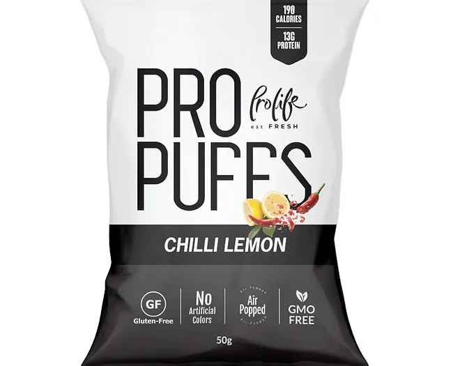  برولايف بفس ذرة منفوخه بنكهة الليمون الحار -Prolife Protein Puffs Chilli Lemon flavor 50gm 