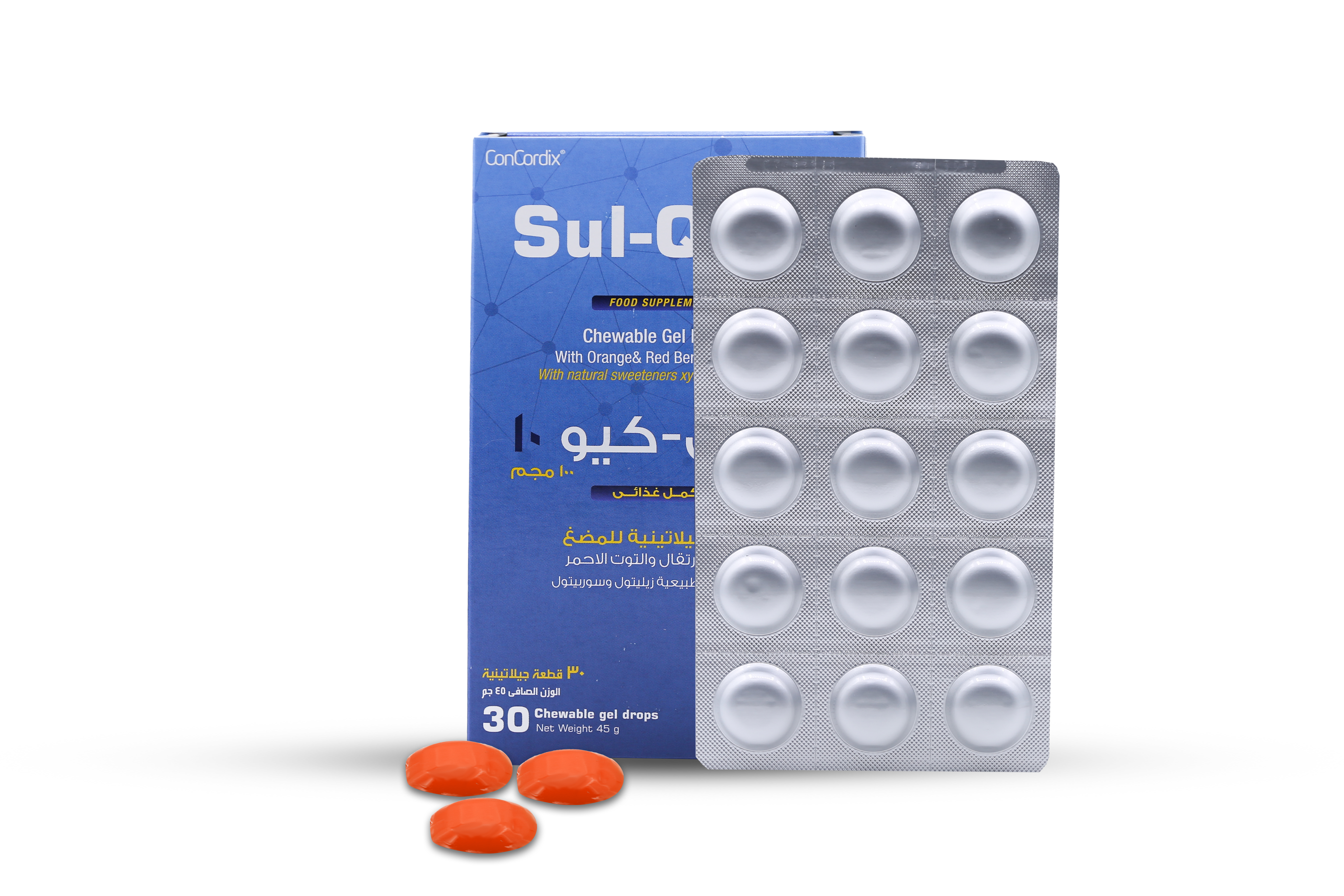  سول كيو 10 كو إنزيم Q10 100 مجم مع ليكوبين نكهة البرتقال والتوت الأحمر 30 قطعة جيلاتينية  - Sul Q10 Coenzyme Q10 100mg with Lycopene Orange and Red Berry Flavor 30 Gummies 