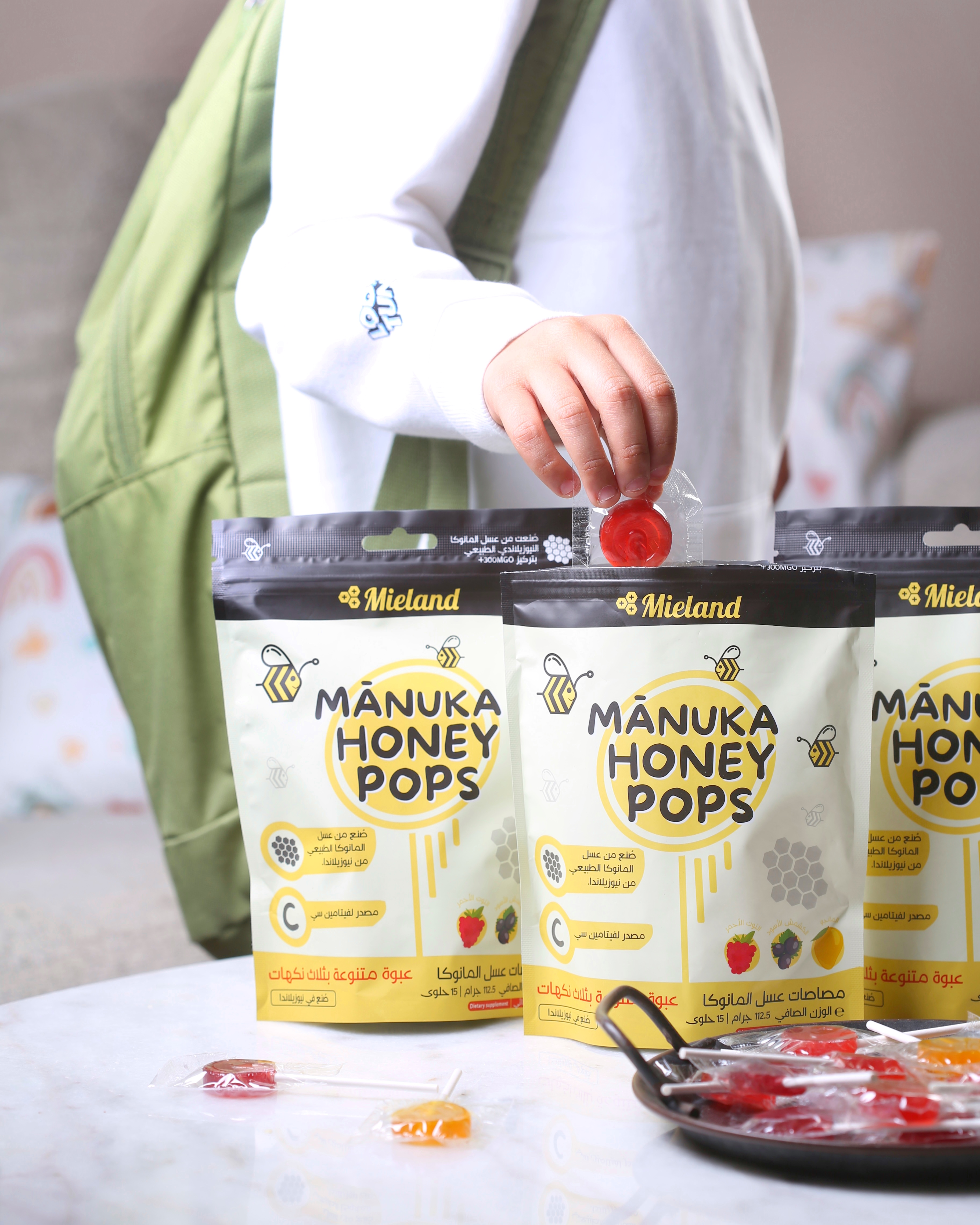  مييلاند مصاصات عسل المانوكا - التوت الأحمر - المانجو - الكشمش الأسود -MIELAND MANUKA HONEY 15 POPS 112.5 GRAM 3 FLAVORS 