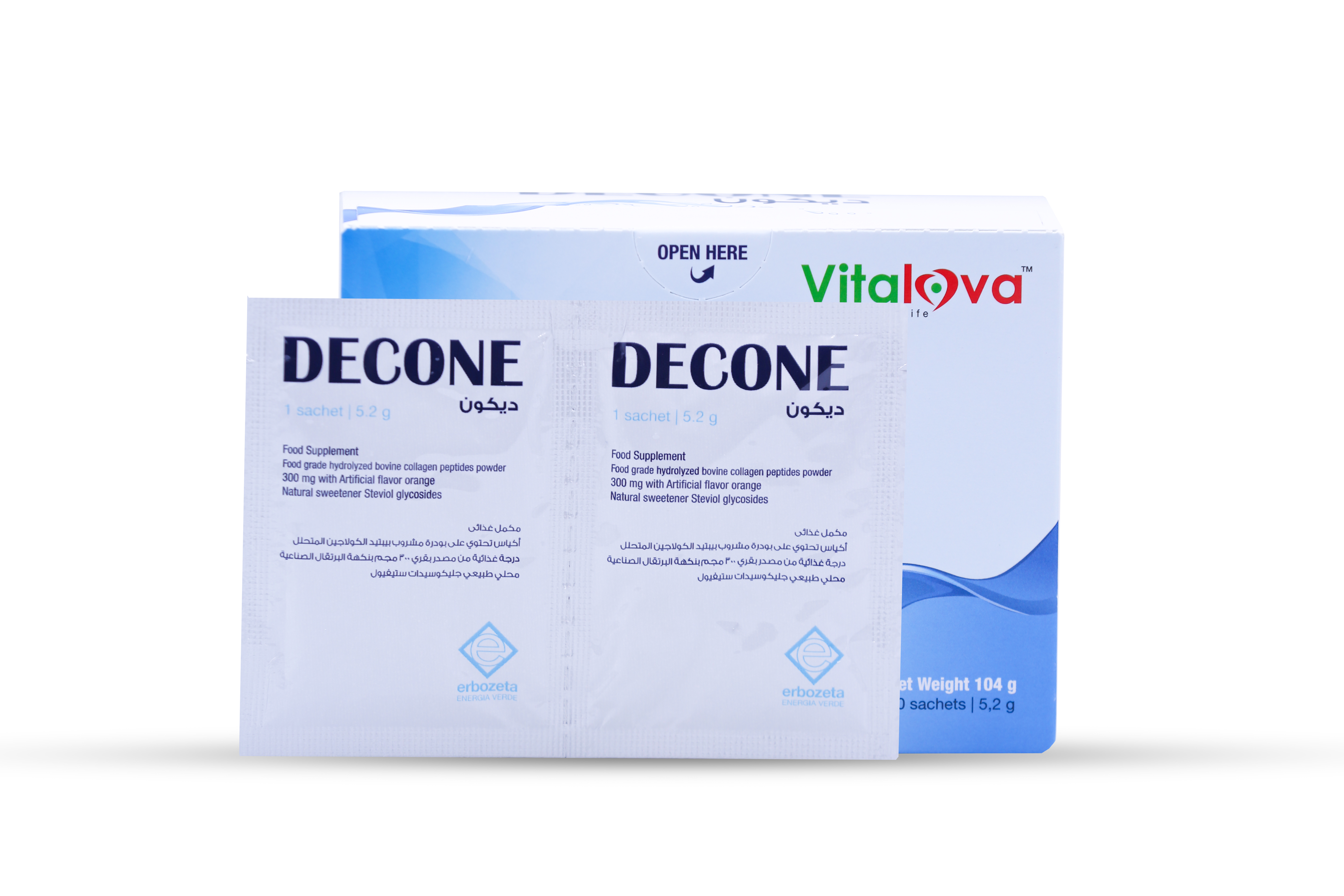 ديكون N أسيتيل سيستئين كولاجين بقري 300 ملجم مع بروميلين  بنكهة البرتقال 20 كيس - Decone N-Acetylcysteine and Collagen 300 mg with Bromelain Orange Flavor 20 Sachets 
