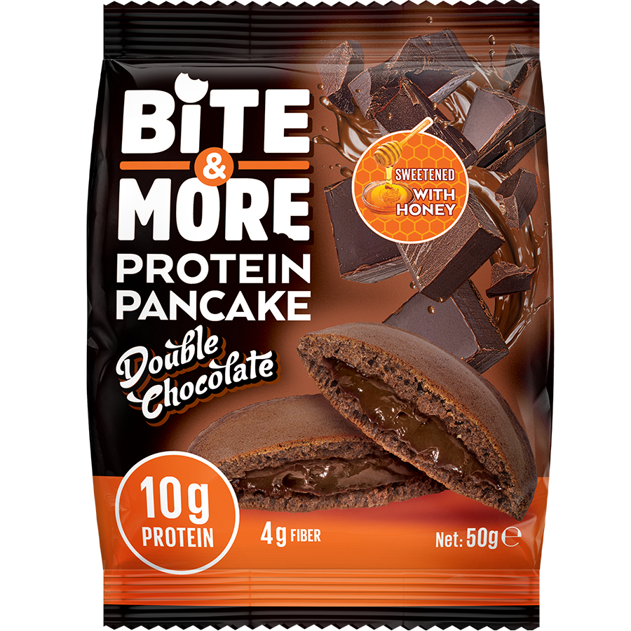  بايت اند مور بروتين بان كيك بالشيكولاتة المضاعفة 50 جم - BITE & MORE PROTEIN PANCAKE DOUBLE CHOCOLATE 50 GM 