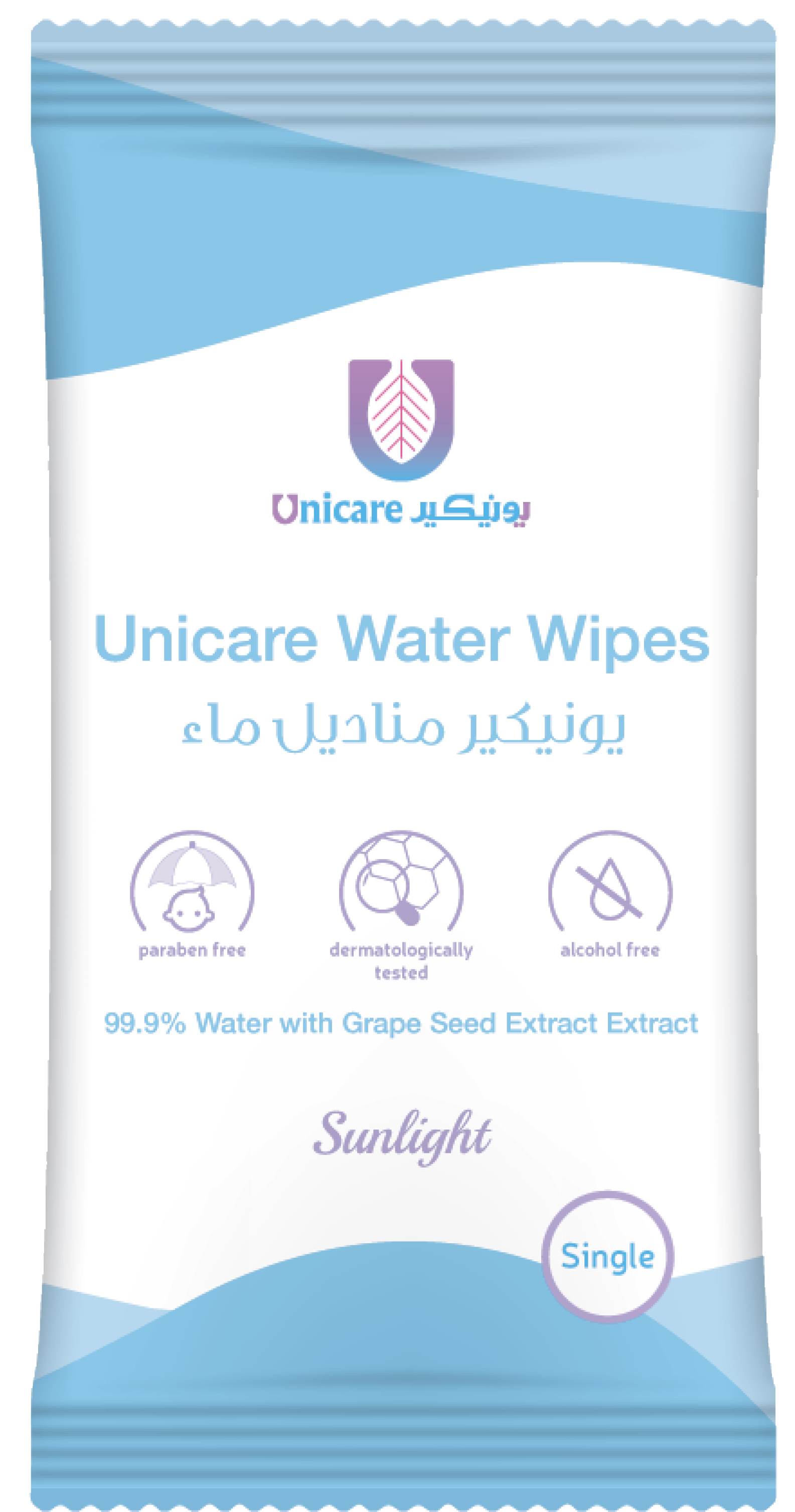  يونيكير مناديل مائية مفردة 30 منديل - UNICARE WATER WIPES 30 SINGLE WIPES 
