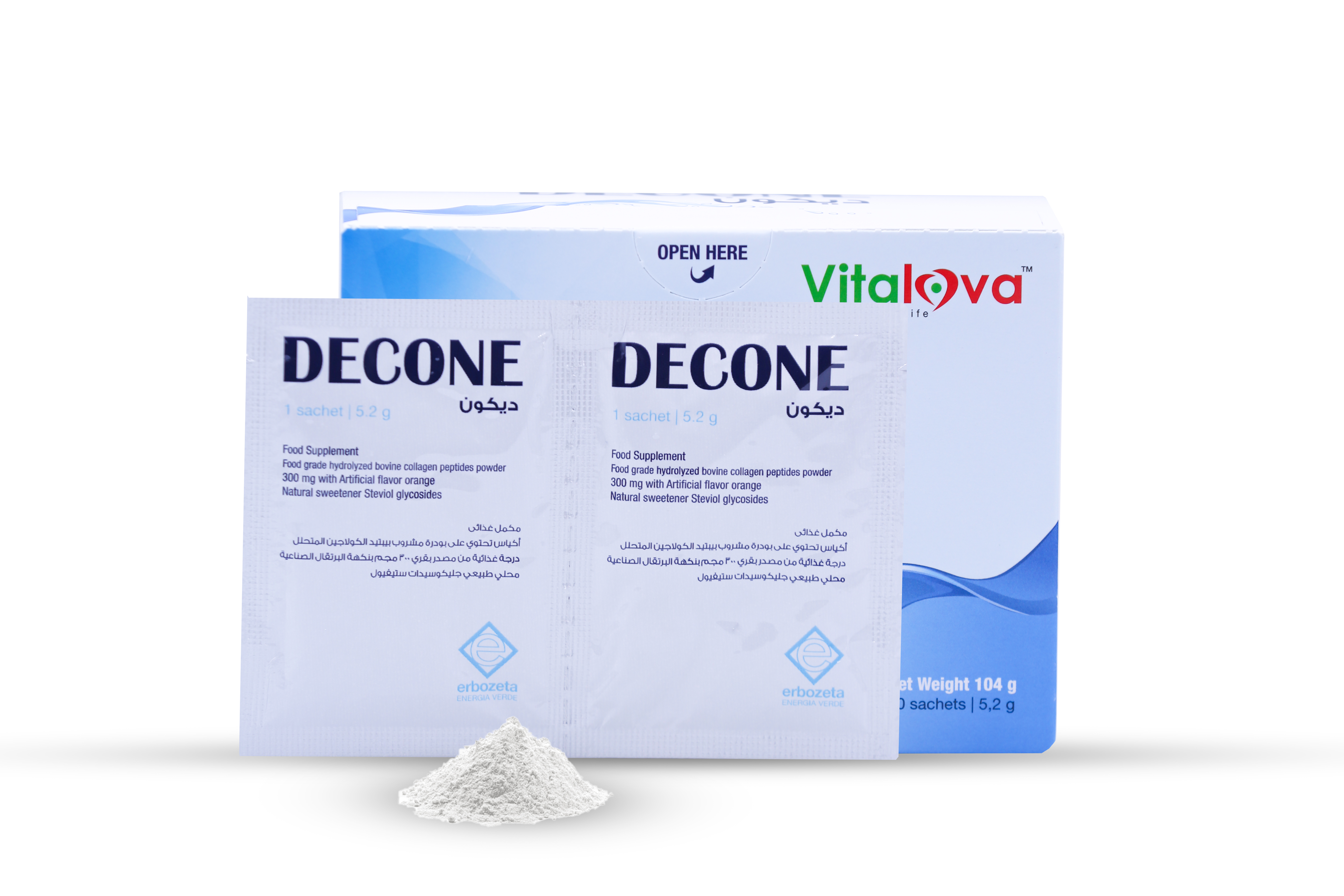  ديكون N أسيتيل سيستئين كولاجين بقري 300 ملجم مع بروميلين  بنكهة البرتقال 20 كيس - Decone N-Acetylcysteine and Collagen 300 mg with Bromelain Orange Flavor 20 Sachets 