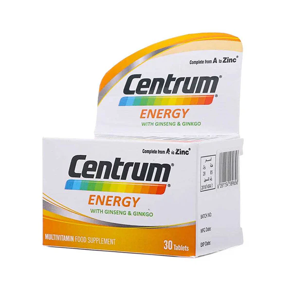  أقراص سنتروم إنيرجي متعددة الفيتامينات مع الجينسنغ والجنكة 30 قرصًا-Centrum Energy Multivitamins with Ginseng & Ginkgo 30 Tablets 