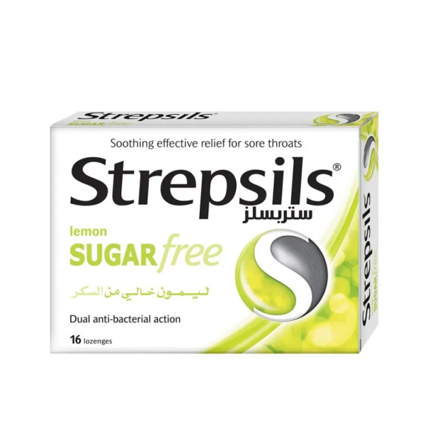  ستربسلز أقراص استحلاب بنكهة الليمون وخالي من السكر 16 قرص -Strepsils Lozenges Lemon Sugar Free 16 Tab  