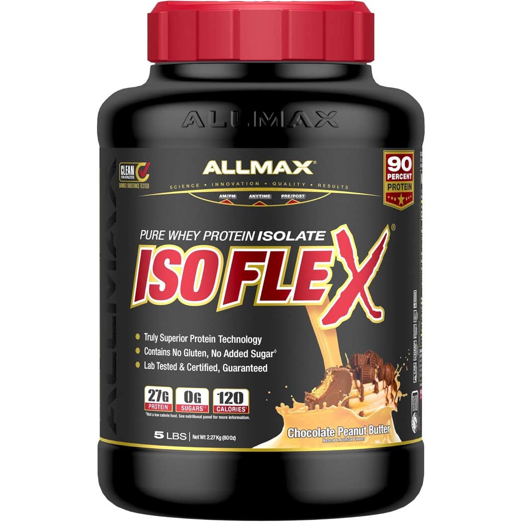  ال ماكس ايزوفليكس بنكهة زبدة الفول السوداني والشيكولاتة 5 رطل + ال ماكس كرياتين 400 جم - ALLMAX ISO FLEX PEAUNT BUTTER CHOCOLATE 5LBS + ALLMAX CREATINE400G 