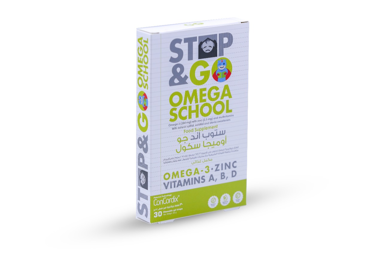  ستوب آند جو أوميغا سكول أوميغا 3 مع الفيتامينات المتعدةة بنكهة الفاكهة  30 علكة -  - Stop and Go Omega School Omega 3 with multivitamins Fruit Flavor 30 Gummies 
