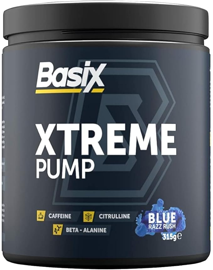 بيسيكس إكستريم بمب بنكهة التوت الأزرق ٣١٥ جم-Basix Xtreme Pump Blue Razz Rush 315 g 