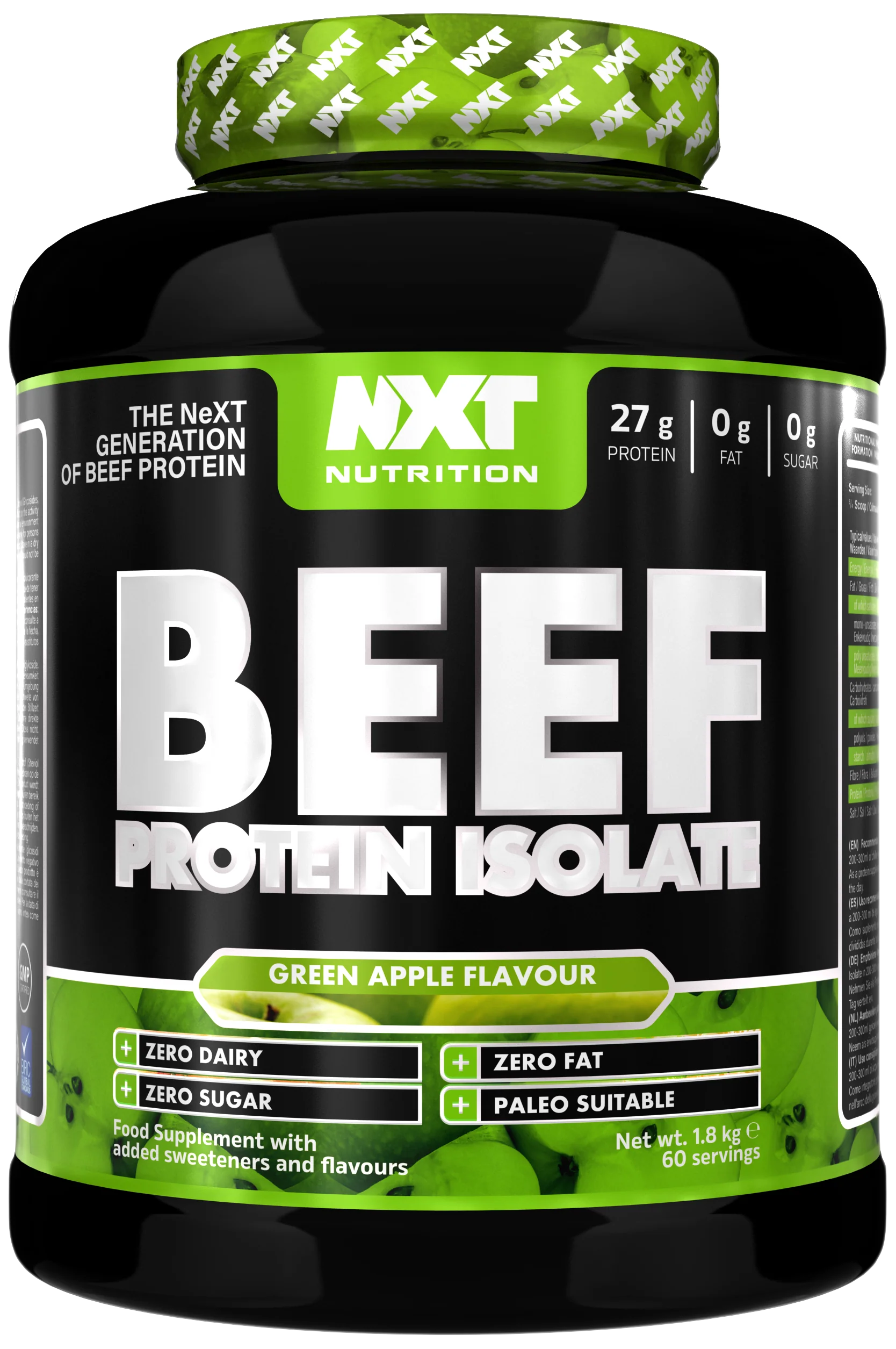  غذاء تكميلي مخصص للرياضيين - بروتين اللحم البقري المعزول جاھز للمزج. بنكھة  التتفاح-NXT Nutrition Beef Protein Isolate 1.8kg -Apple 