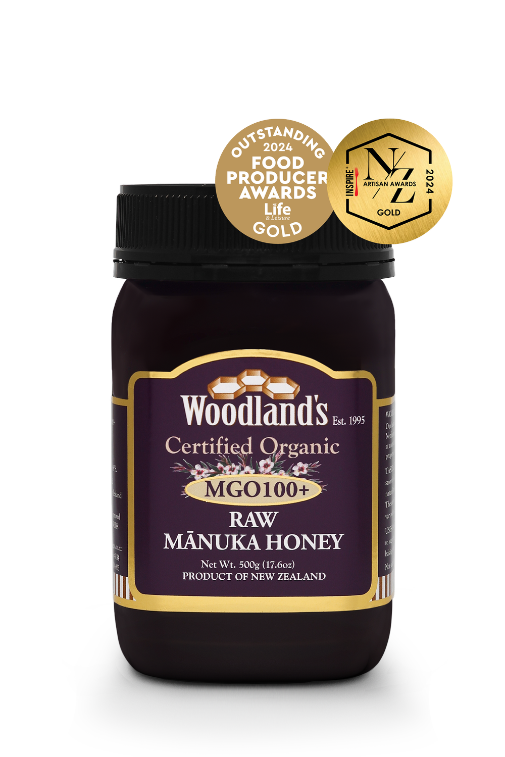  عسل مانوكا العضوي الخام من وودلاند، تركيز MGO100+ 250جم - Woodland's Mānuka Honey MGO100+ Organic Raw 250g 