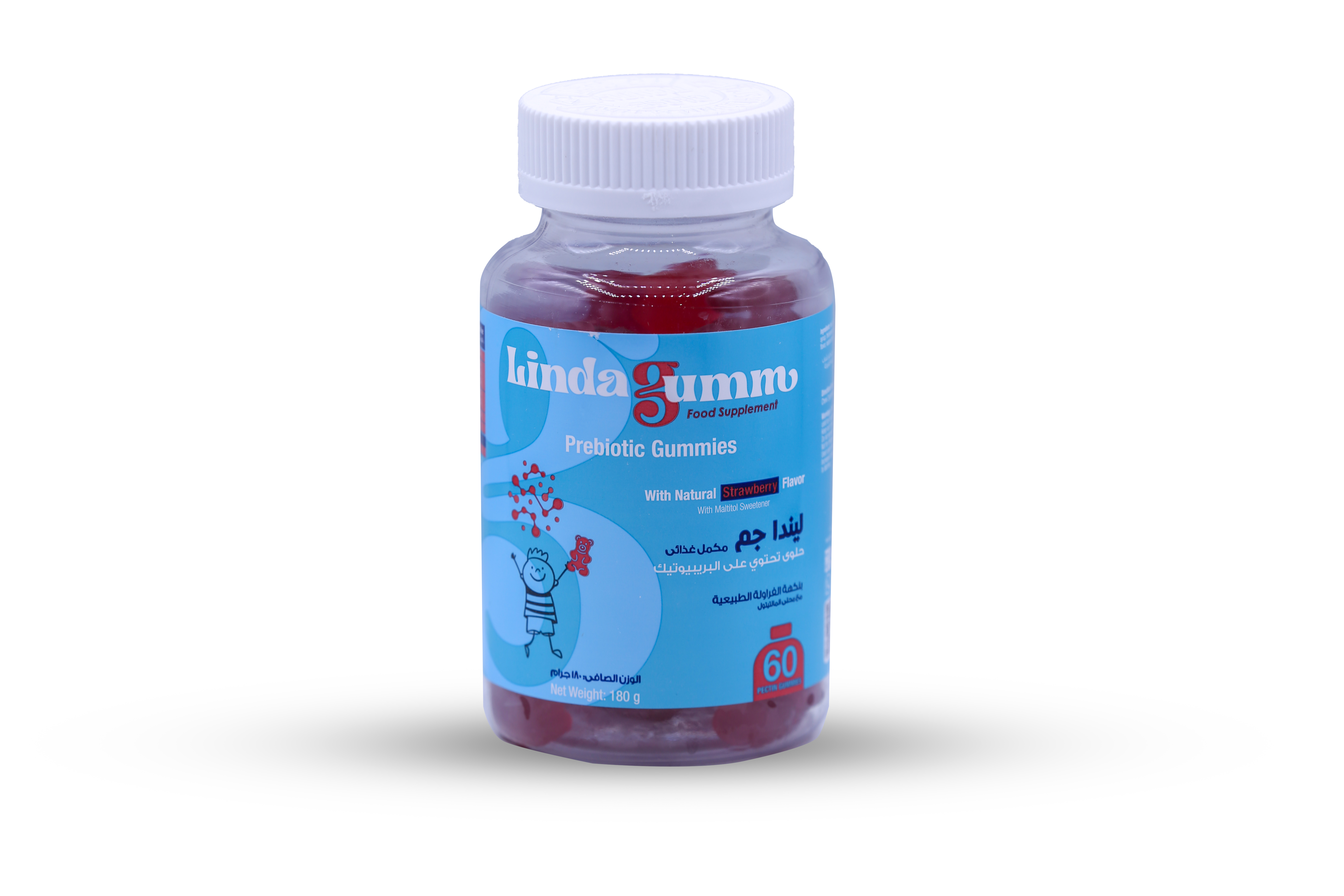  لينداجم بريبيوتيك ألياف إينولين 190 ملغ بنكهة الفراولة 60 قطعة  - Lindagum Prebiotic Inulin Fiber 190 mg Strawberry Flavor 60 Gummies 