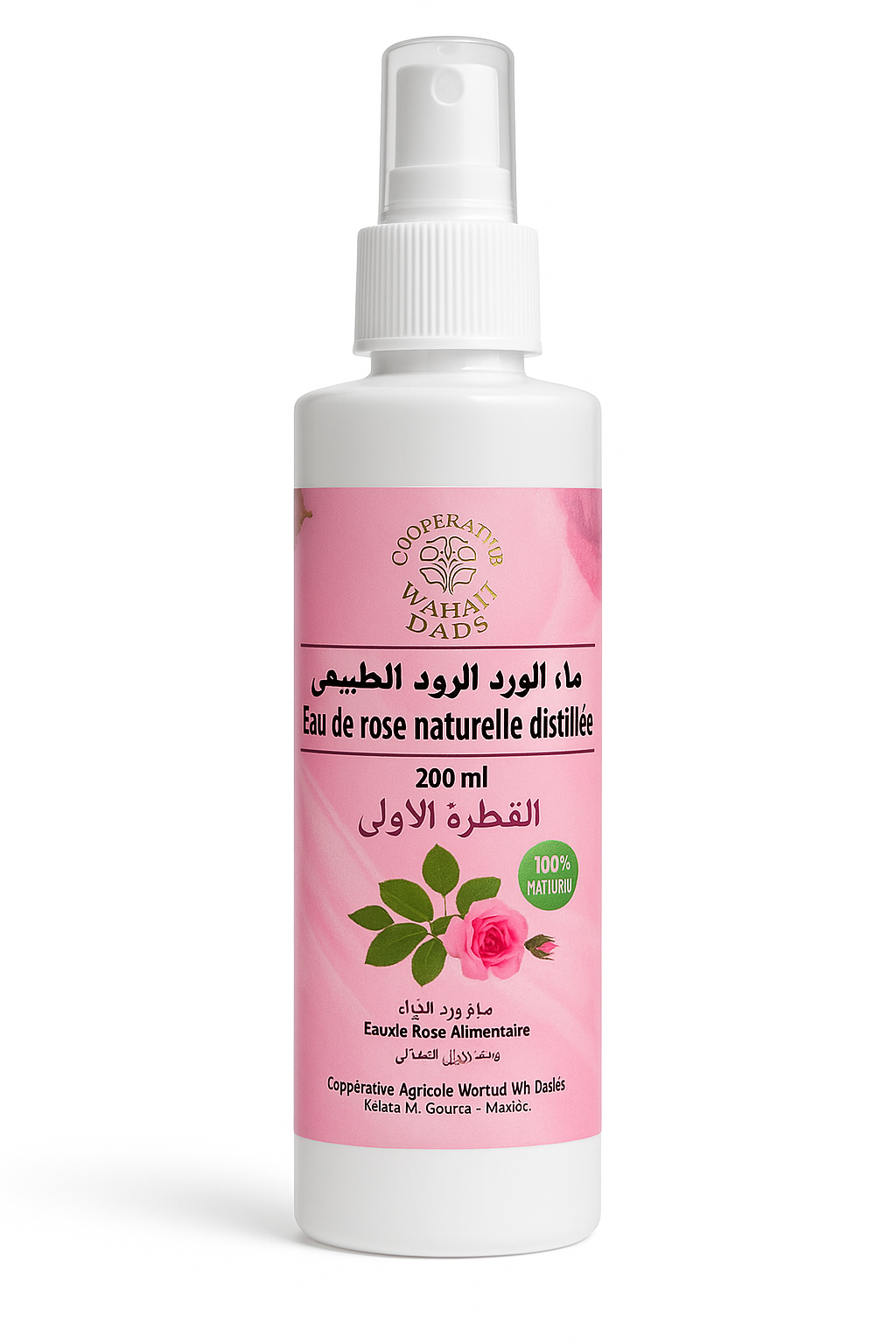  ماء الورد الطبيعي المقطر – القطفة الأولى 200ml المغربي 