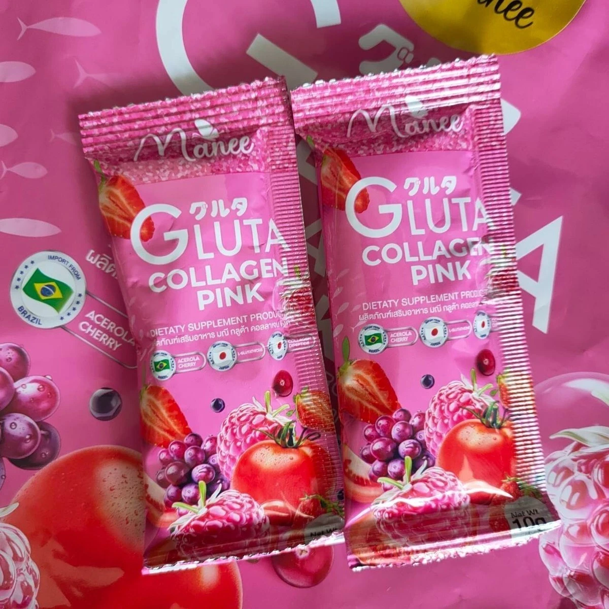  غلوُتا كولاجين بينك برازيلي ياباني – Gluta Collagen Pink مكمل غذائي بنكهة الفواكه (30 كيس) 