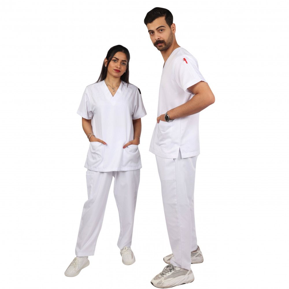 سكراب طبيب لون ابيض زي طبي مناسب للنساء والرجال مستلزمات طبية