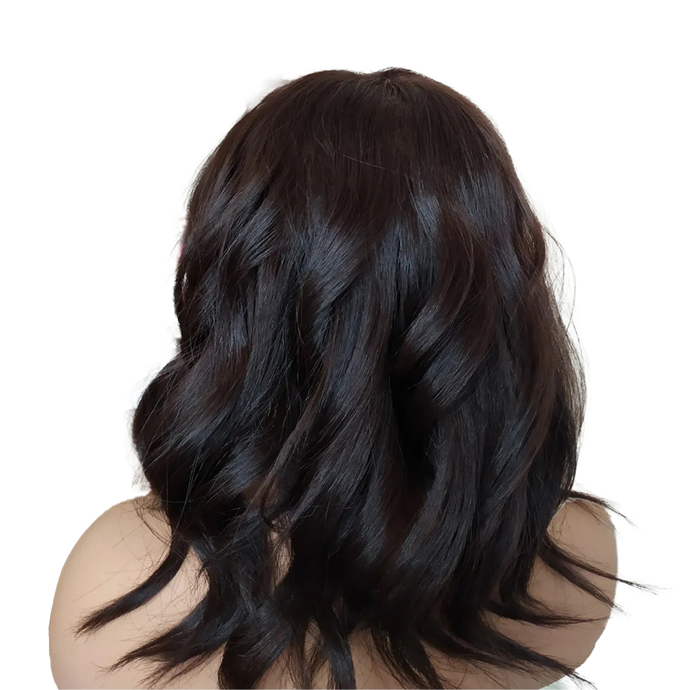 باروكة شعر طبيعي طول شعر متوسط بلون اسود بجودة عالية وكثافة 180%