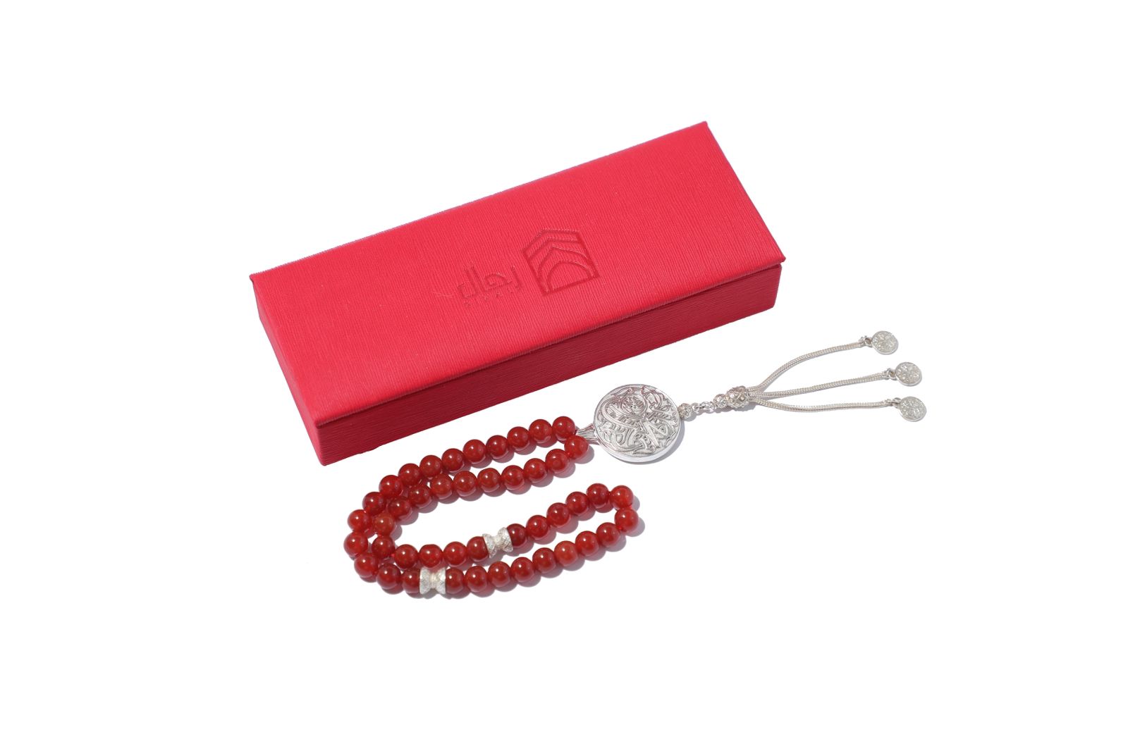 the Prophet’s Mosque Subah Tasbih (Large) - Red Agate with a Luxury Leather Case in the Same Color