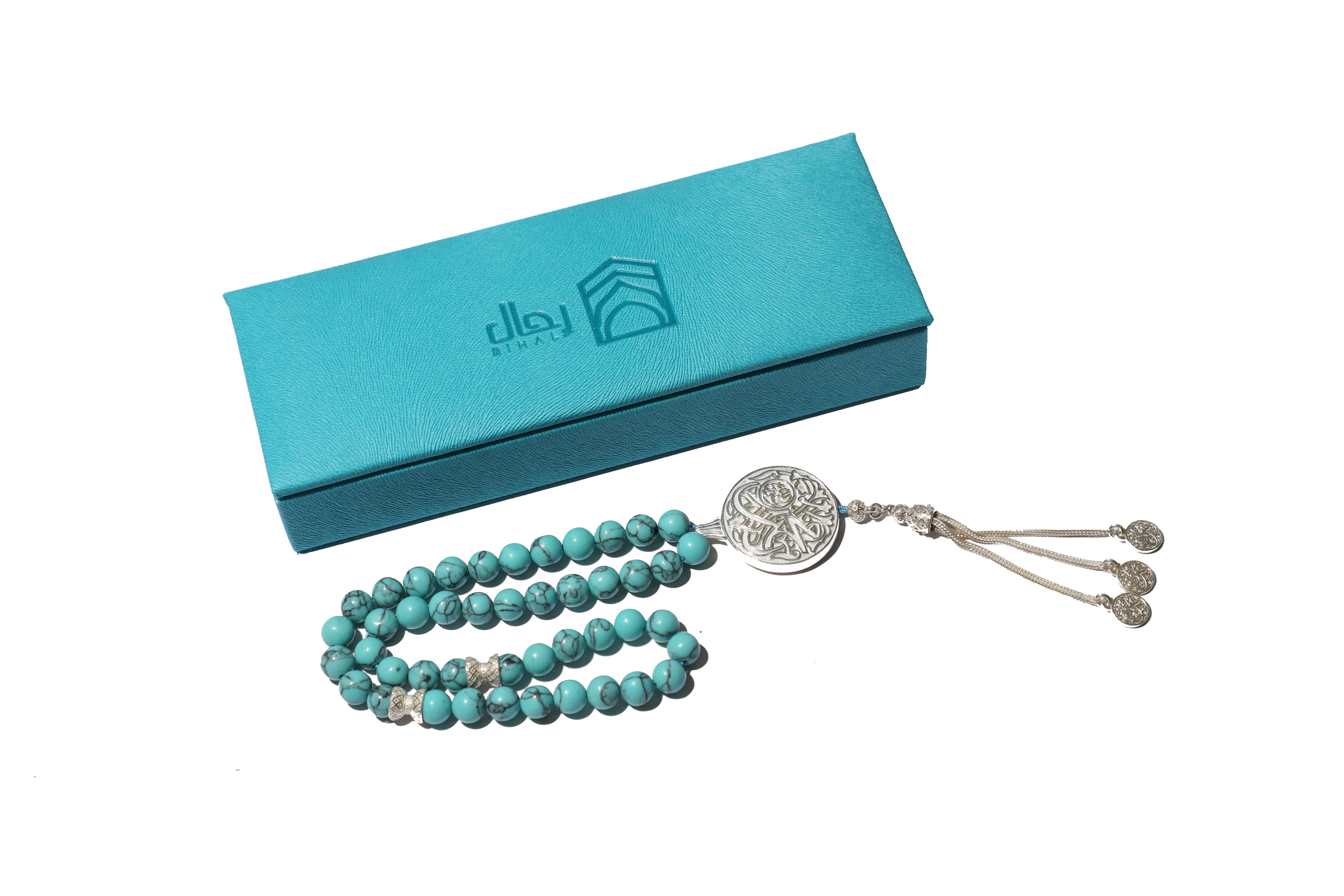 the Prophet’s Mosque Subah Tasbih (Large) - Turquoise Howlite with Luxury Leather Case in the Same Color