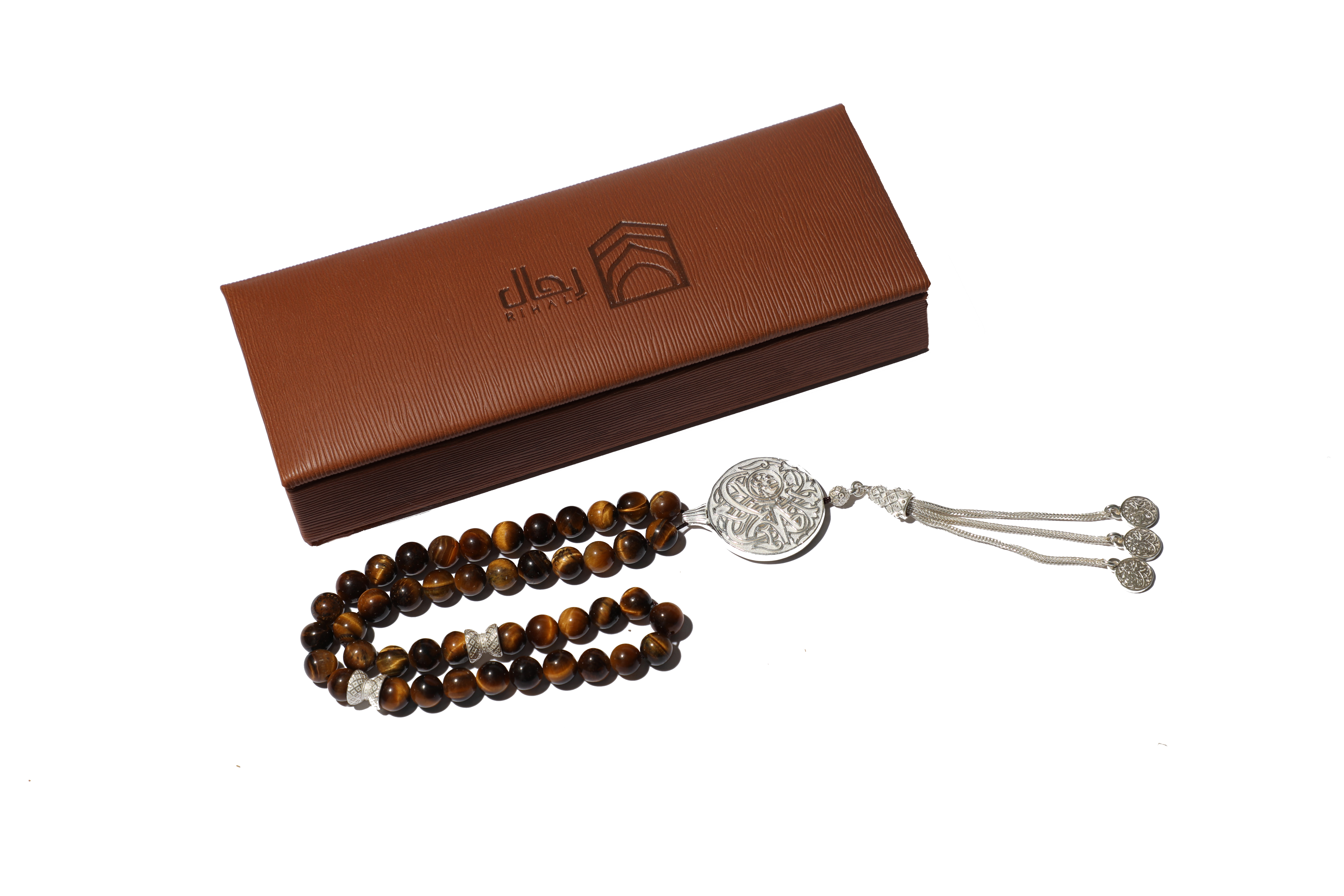 the Prophet’s Mosque Subah Tasbih (Large) - Golden Tiger Eye (Brown) with Luxury Leather Case in the Same Color