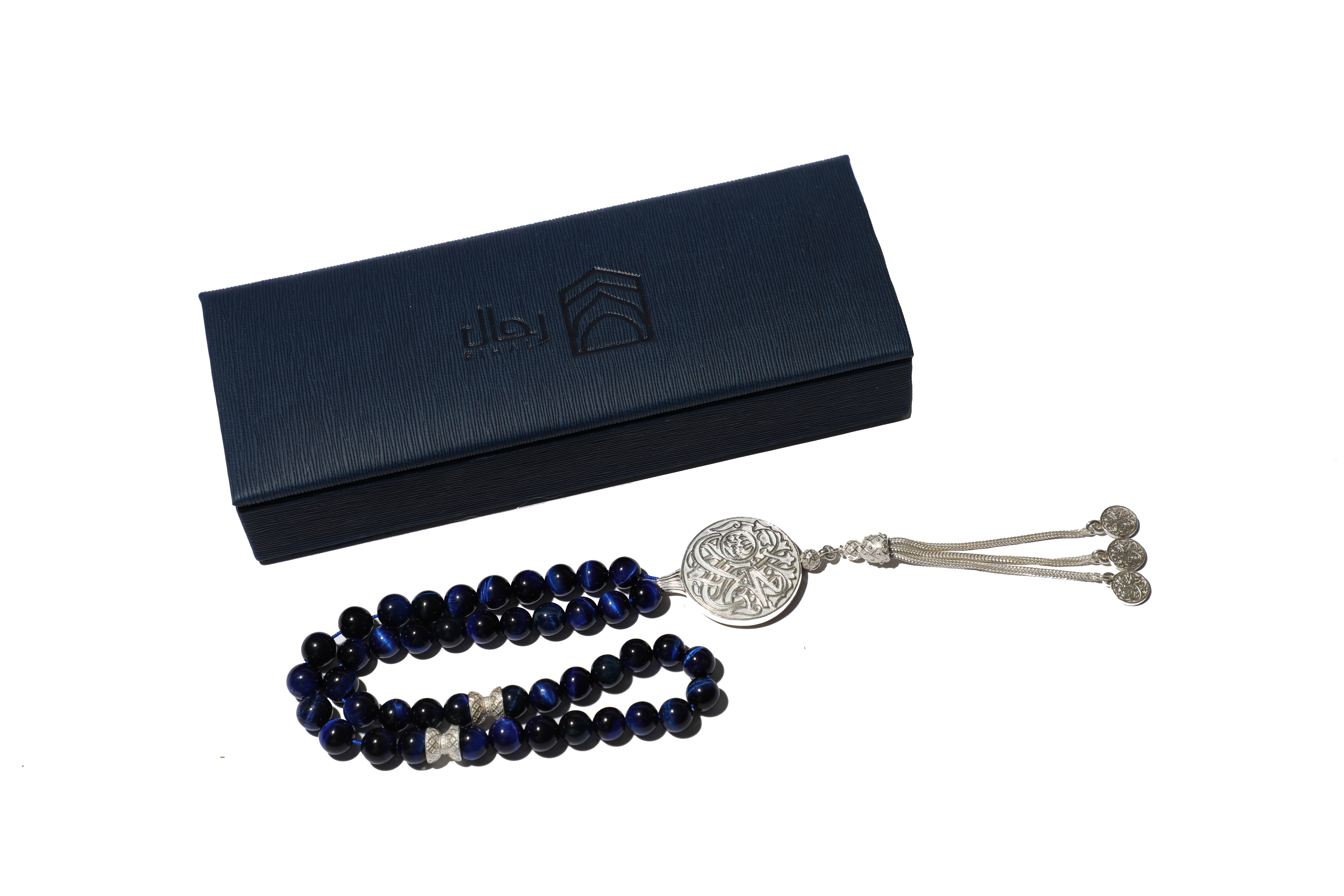 the Prophet’s Mosque Subah Tasbih (Large) - Blue Tiger Eye with Luxury Leather Case in Same Color