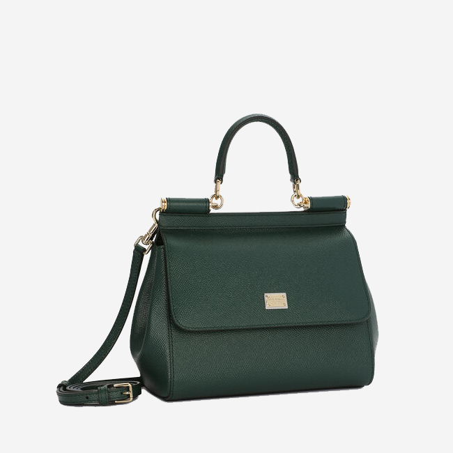  Dolce and Gabbana Sicily Calfskin Leather Logo Handbag 