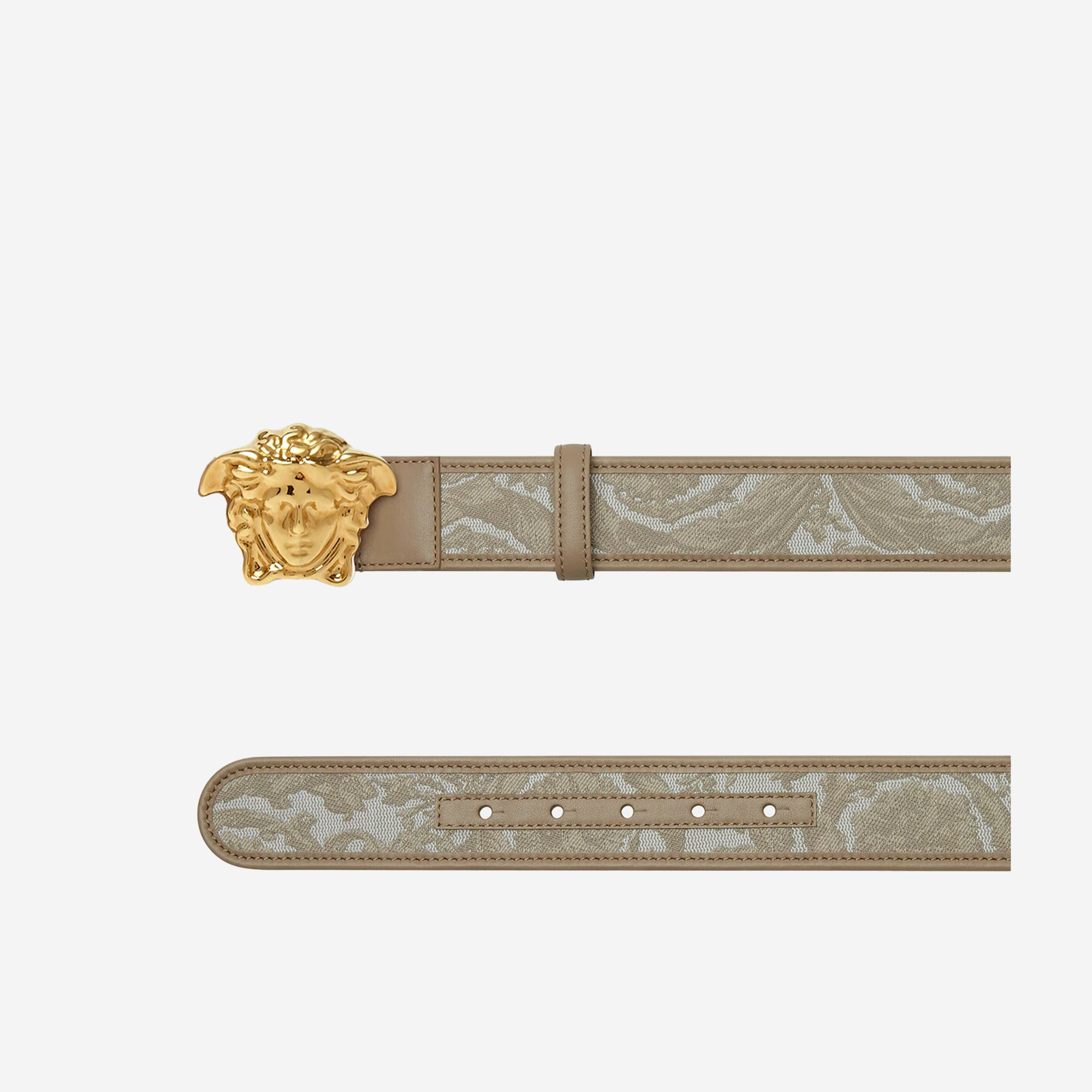  Versace Belt H.4 Fabric Jacquard Calf leather Beige  