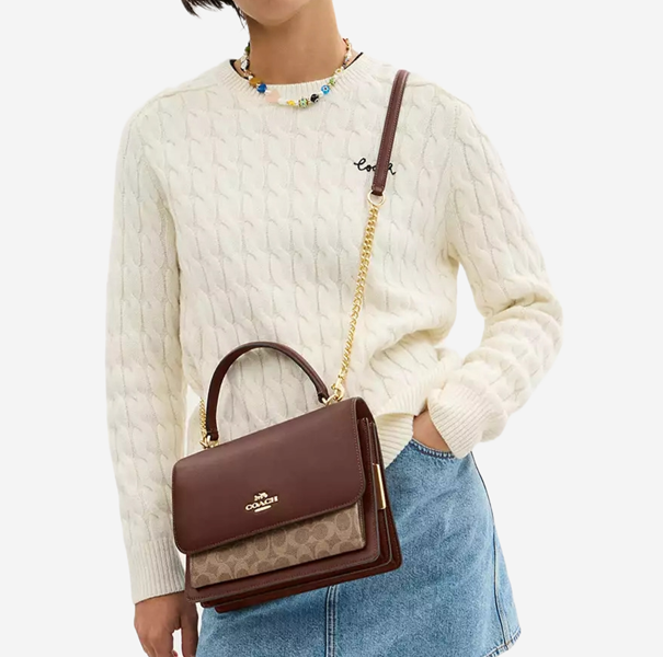  Coach Klare Top Handle Bag In Signature Canvas Gold/Tan/Brown 