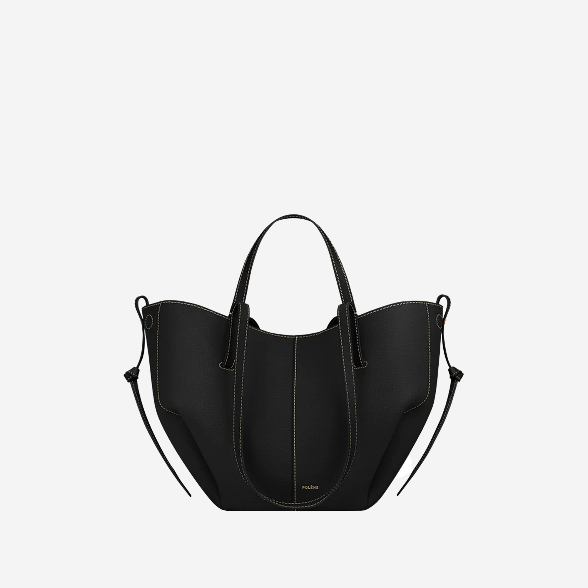  Polene Cyme Mini Edition Schwarz Nähte Ecru Genarbtes Leder Black (Pre-Order Within 14 Days) 