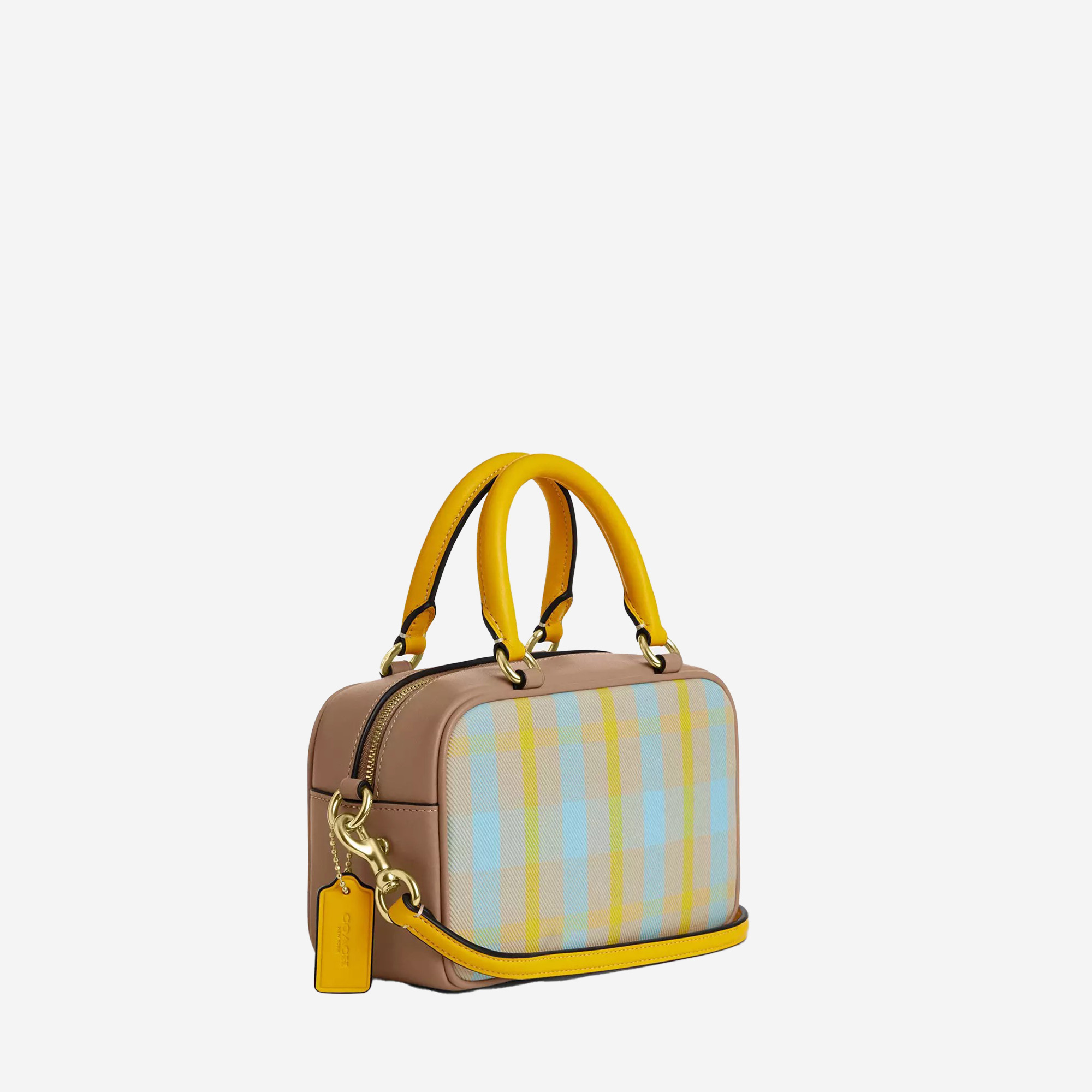  Coach Satchel Crossbody Bag With Plaid Print 