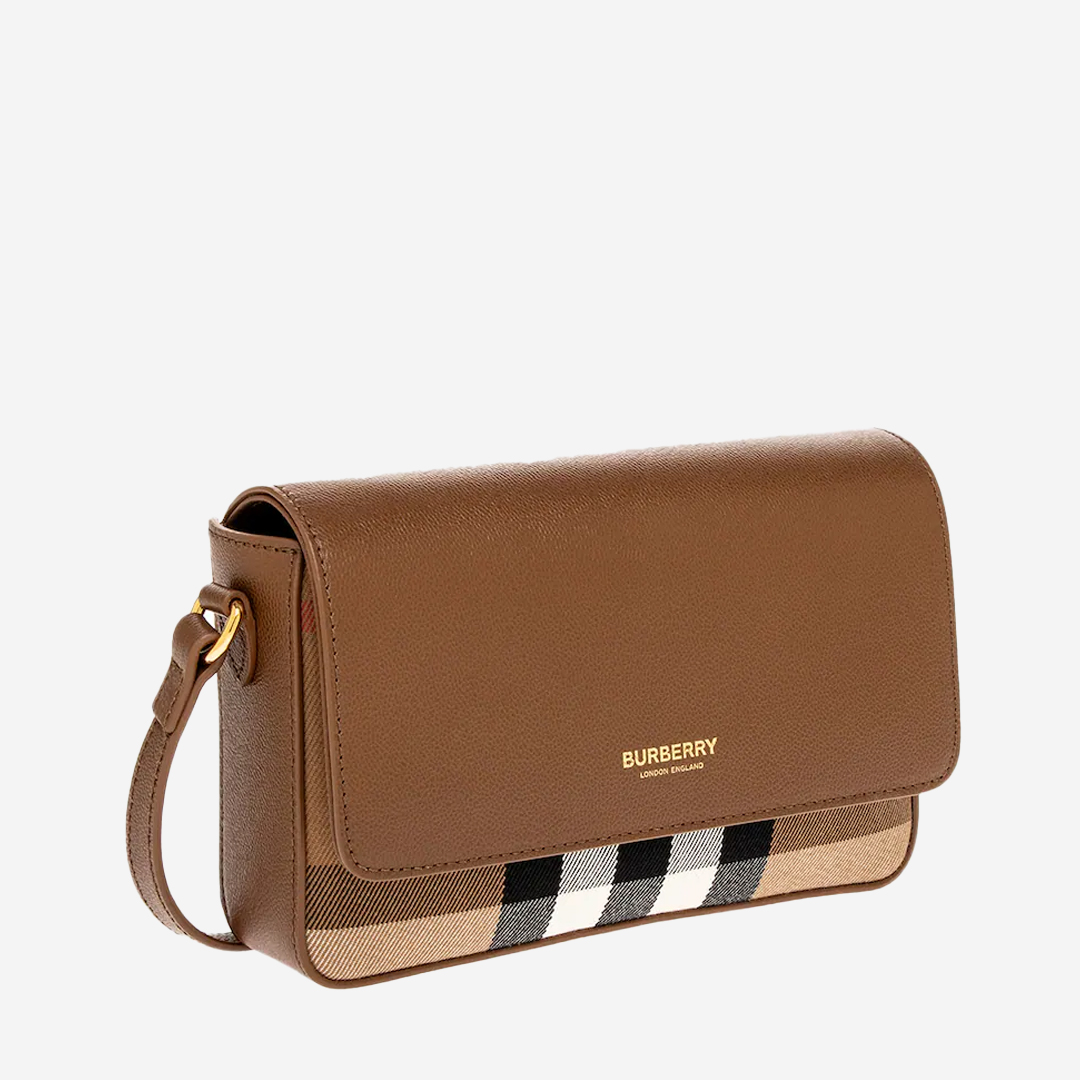  Burberry New Hampshire Check Canvas & Leather Crossbody Bag in Brown 